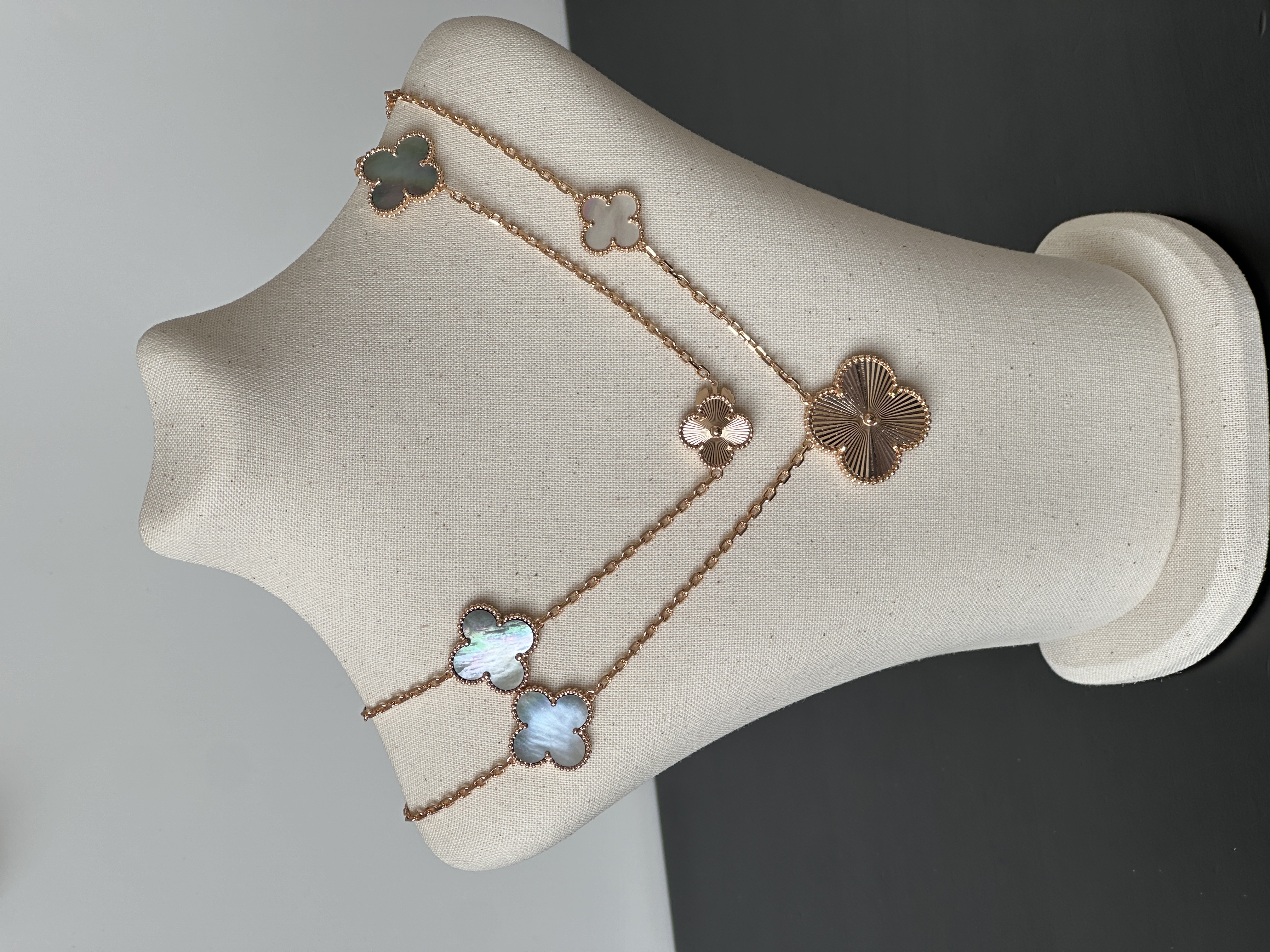 Van Cleef & Arpels Vintage Alhambra Rose Gold Multi-Material 10 Motifs Long Necklace