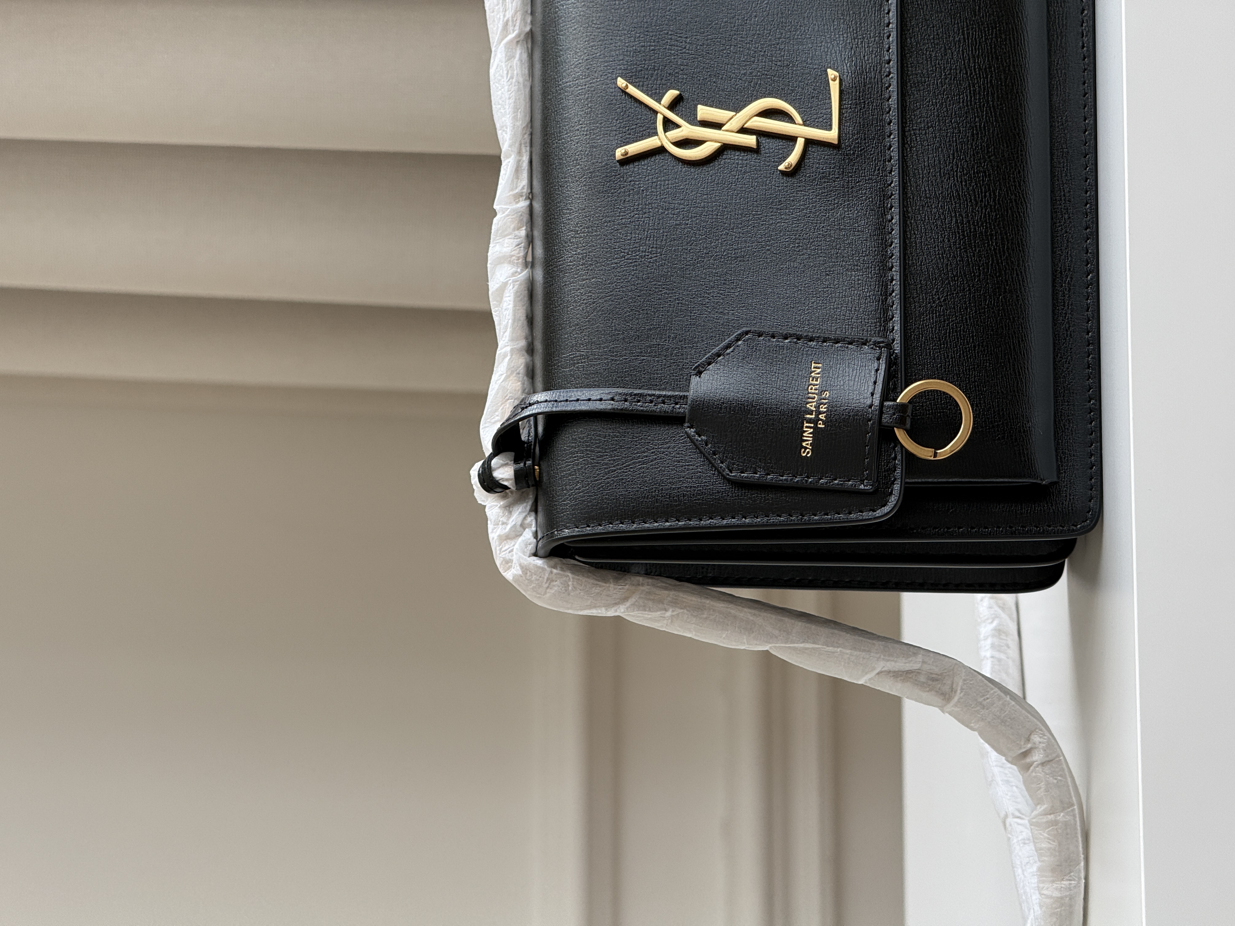 Yves Saint Laurent Black Smooth Calfskin Gold Logo Shoulder Bag
