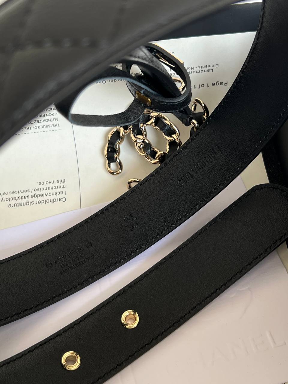 CHANEL Interwoven Chain CC Buckle Quilted Calfskin Belt
