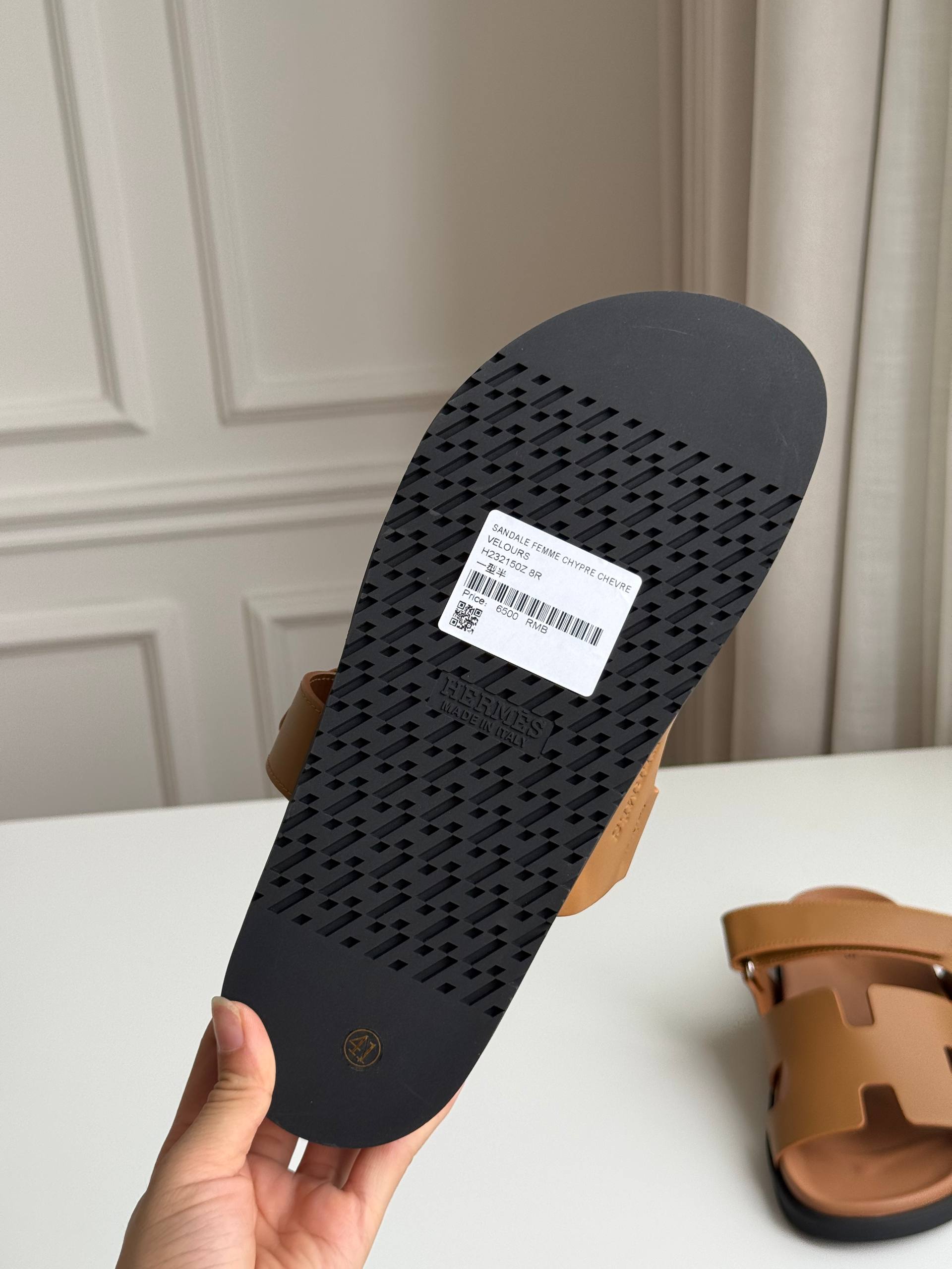HERMÈS Chypre Calfskin Sandals with Adjustable Velcro Strap