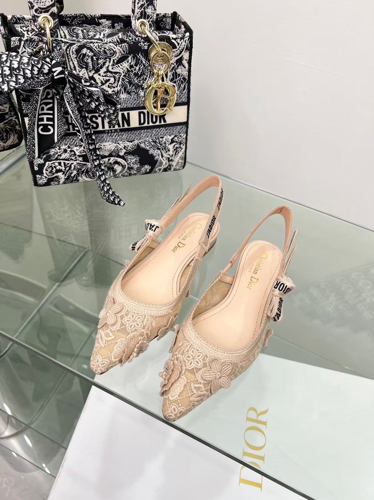 Dior Embroidered Sandals Slingback Flat Mules Pump Pink