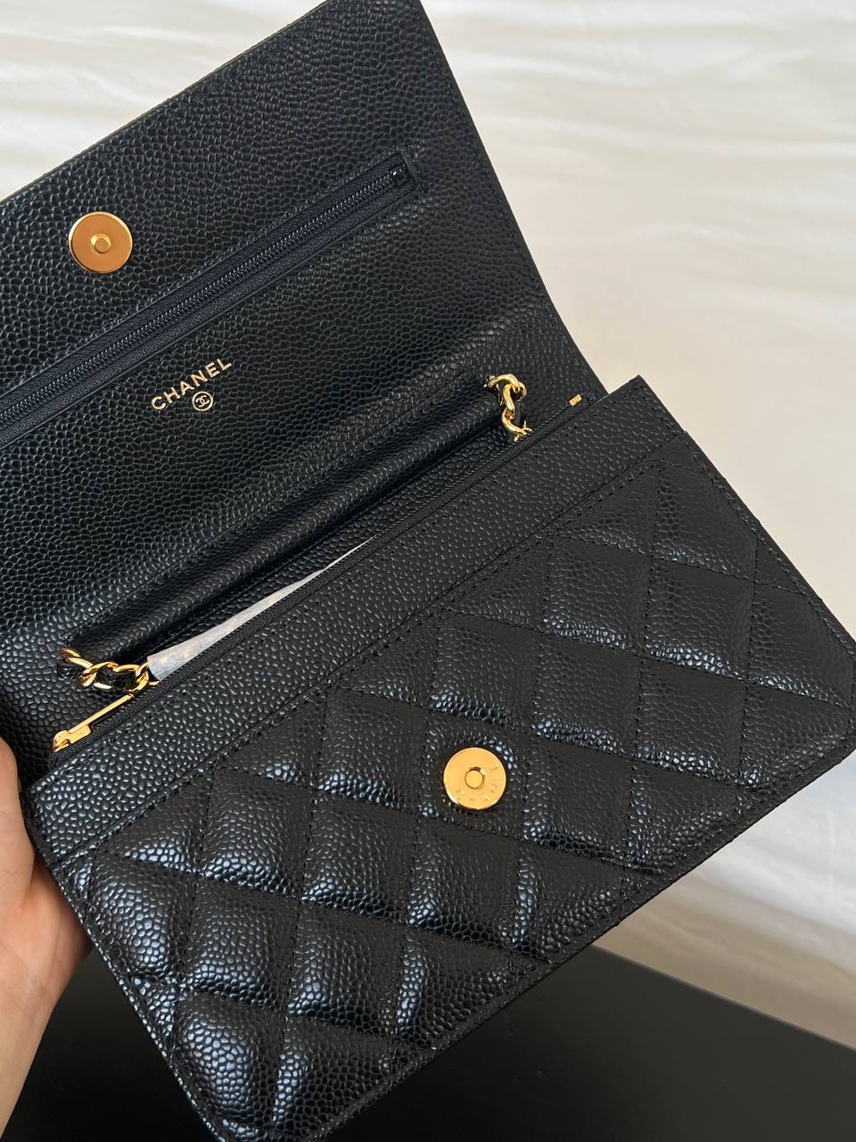 CHANEL Classic Quilted Caviar Leather Wallet On Chain (WOC)