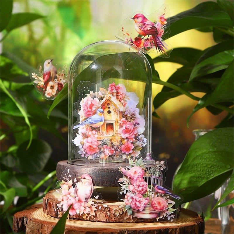 1011  PET stickers bird language flower house series waterproof birdcage themed handbook landscape coo card collage