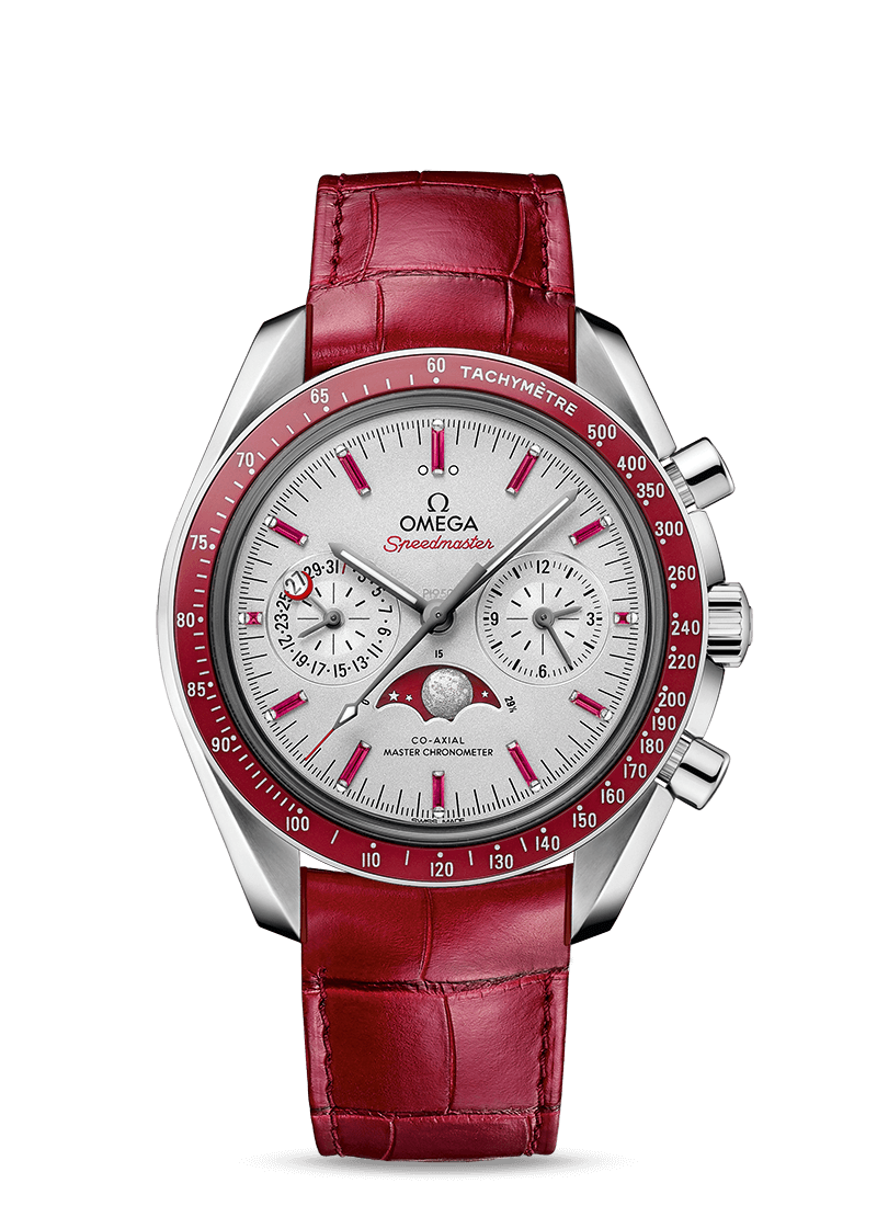 MOONPHASE CO‑AXIAL MASTER CHRONOMETER MOONPHASE CHRONOGRAPH 44.25 MM 304.93.44.52.99.002 FAVOURITES COMPARE Platinum on Leather strap