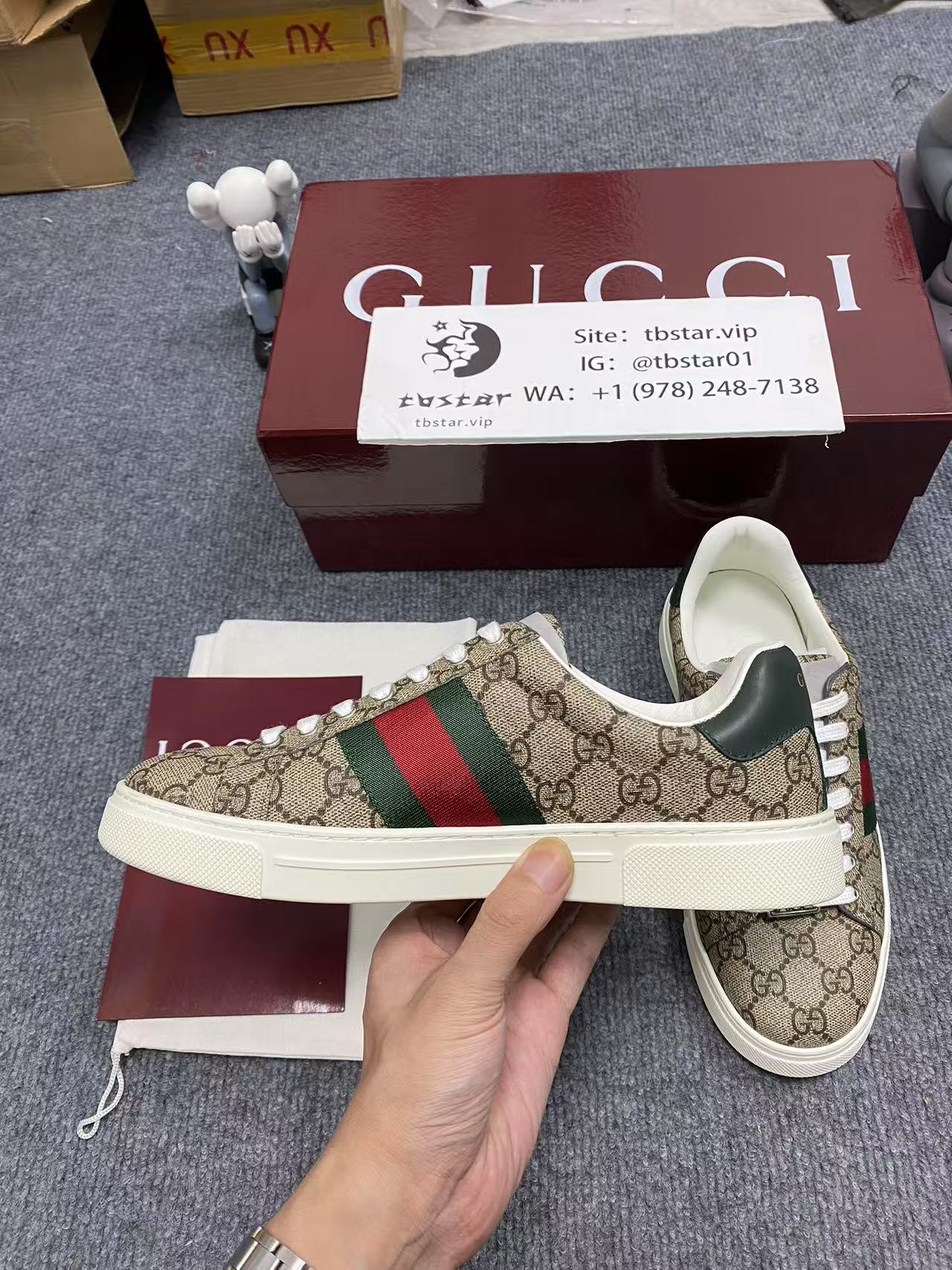 1:1 Best Quality Gucci ACE Full logo Shoes Brown