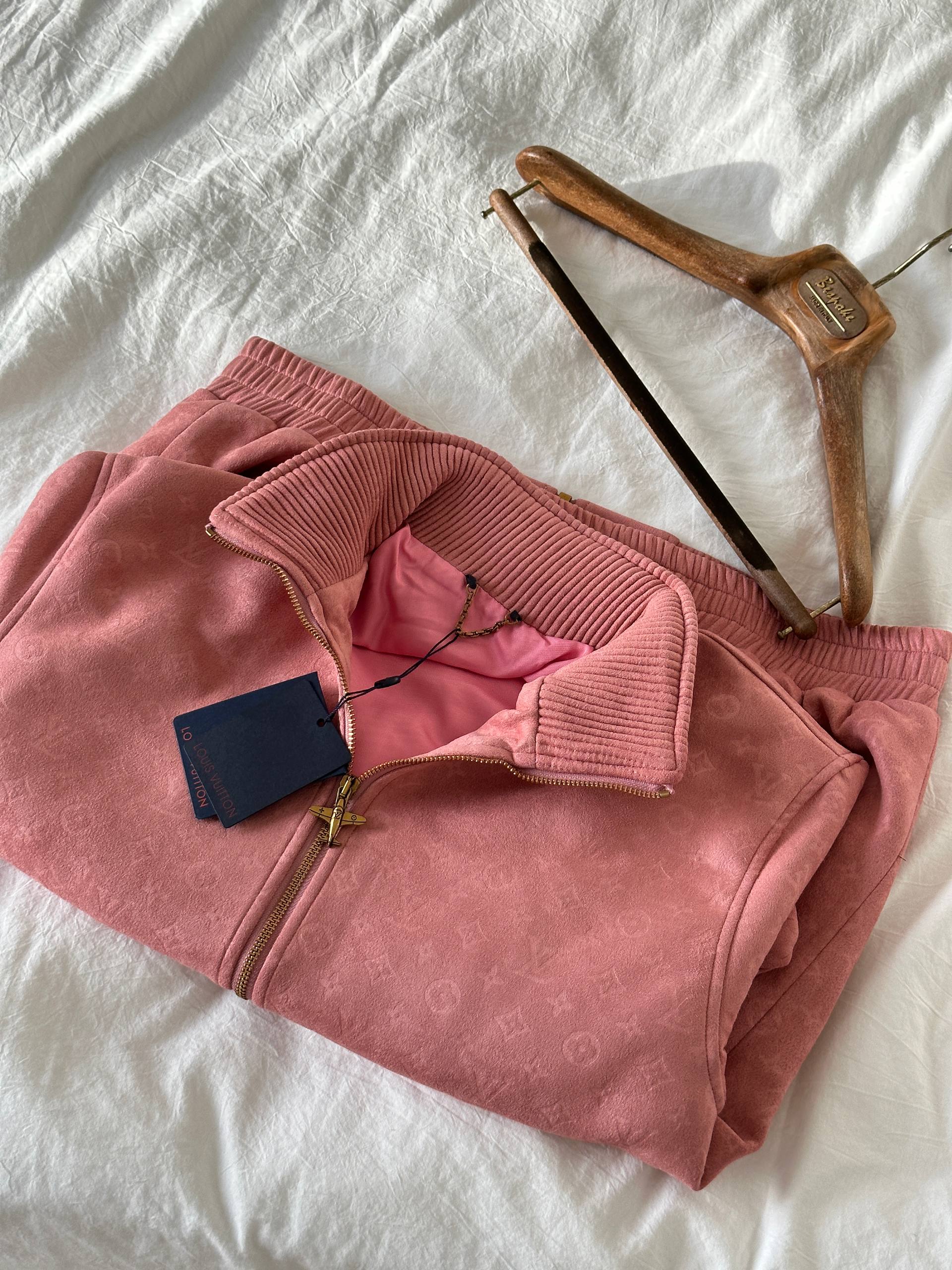 Louis Vuitton Pink Suede All Over Monogram Bomber Jacket