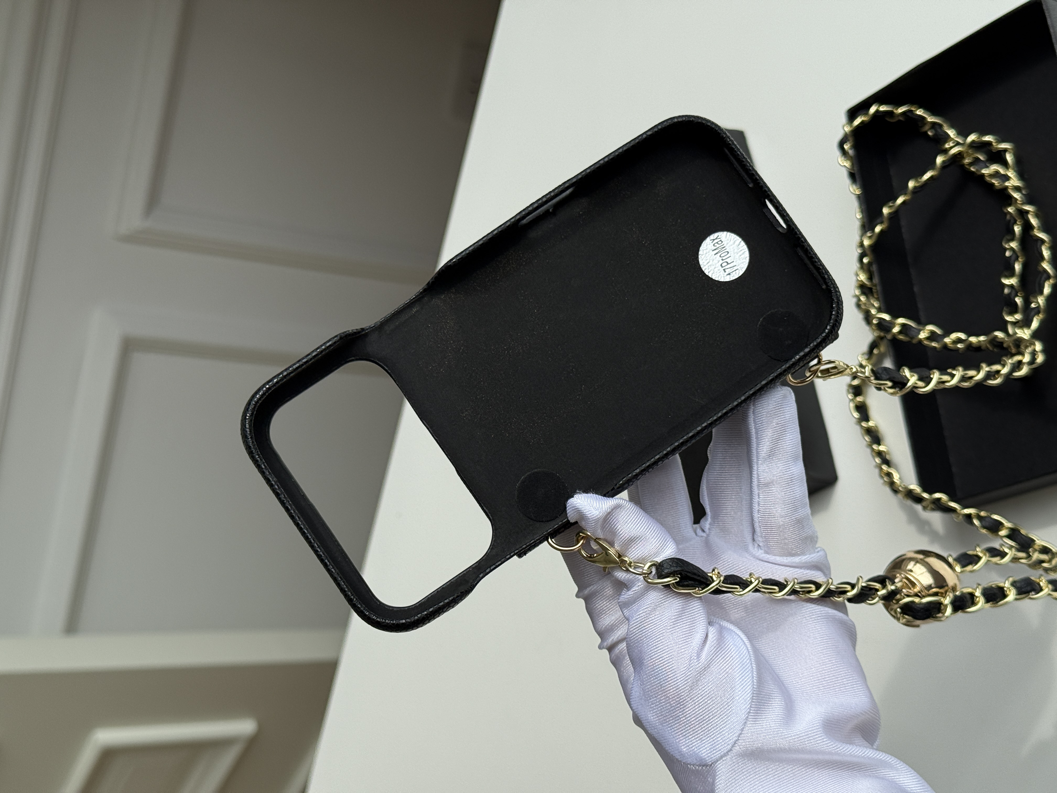 Chanel Black Caviar Leather Quilted Phone Holder Chain Crossbody Bag
