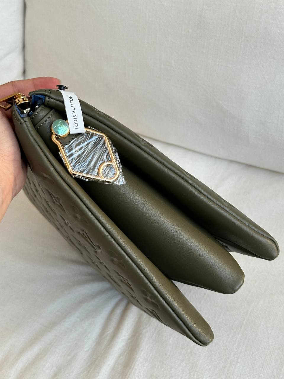 Louis Vuitton Olive Green Monogram Embossed Leather Clutch Pouch