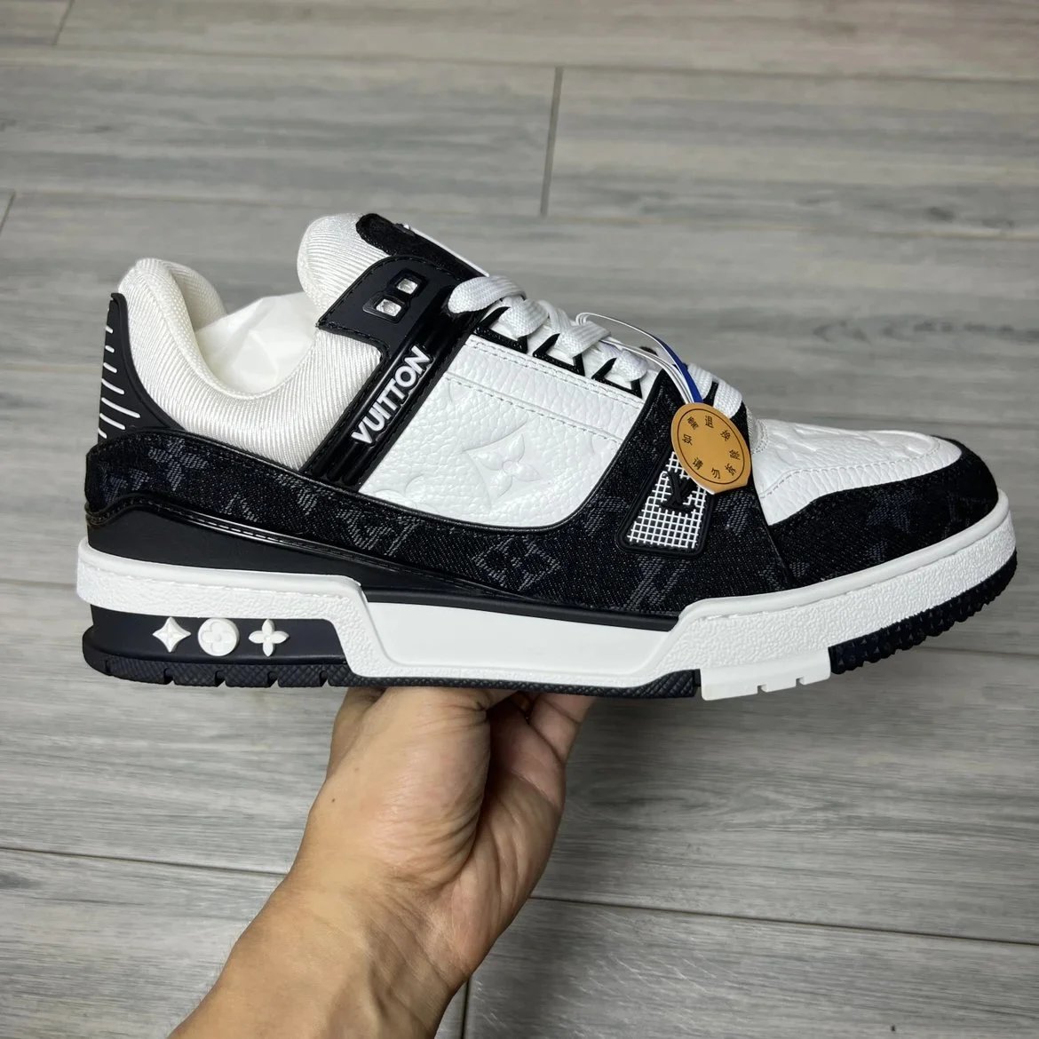 LV Trainer jeans and Leather Panda Color