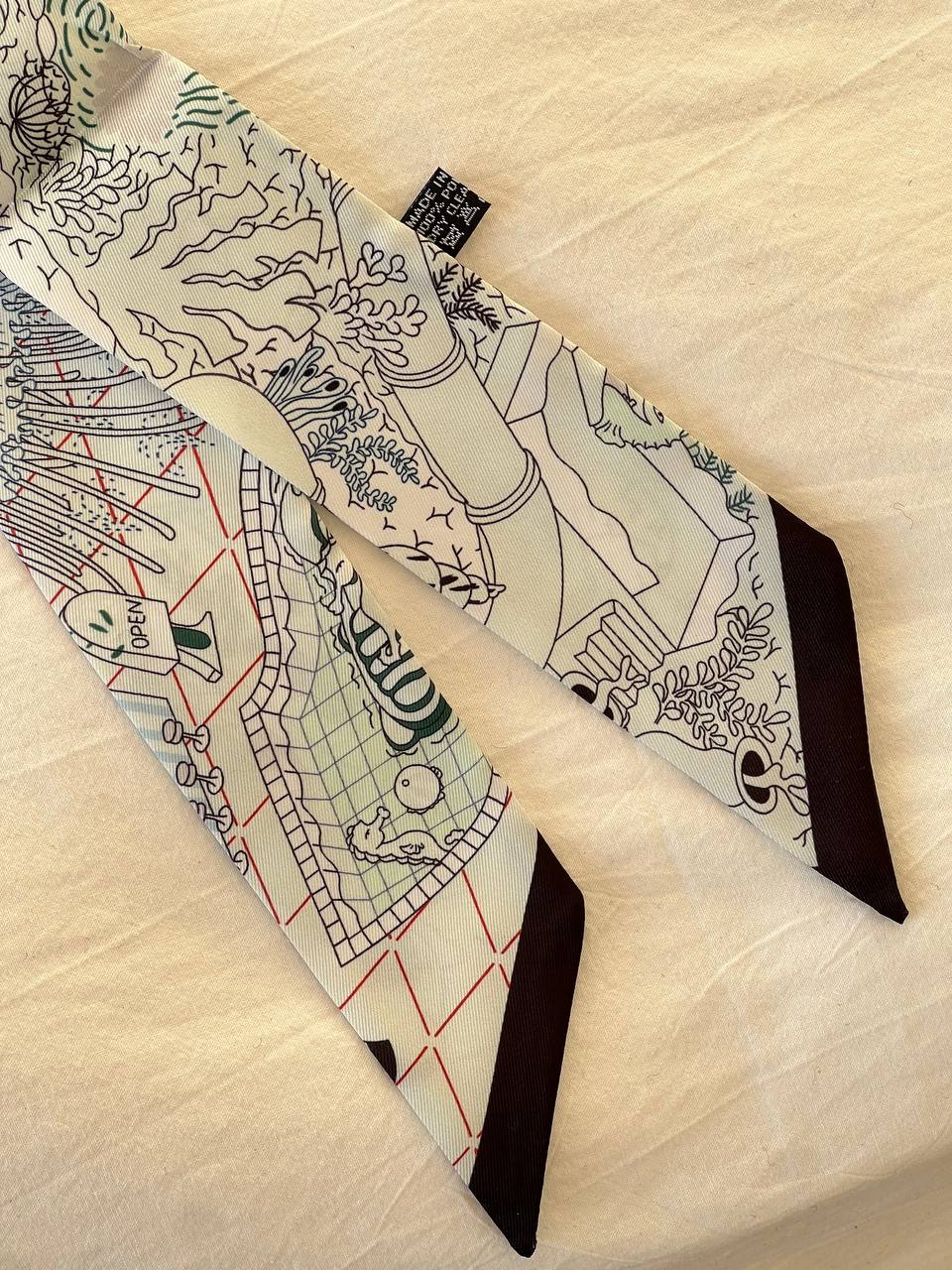 Hermès Light Base Printed Landscape Silk Twilly Scarf