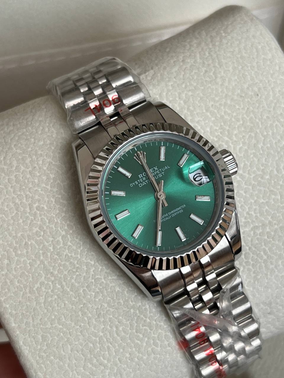 Rolex Datejust Green Dial Fluted Bezel Jubilee Steel Bracelet Watch