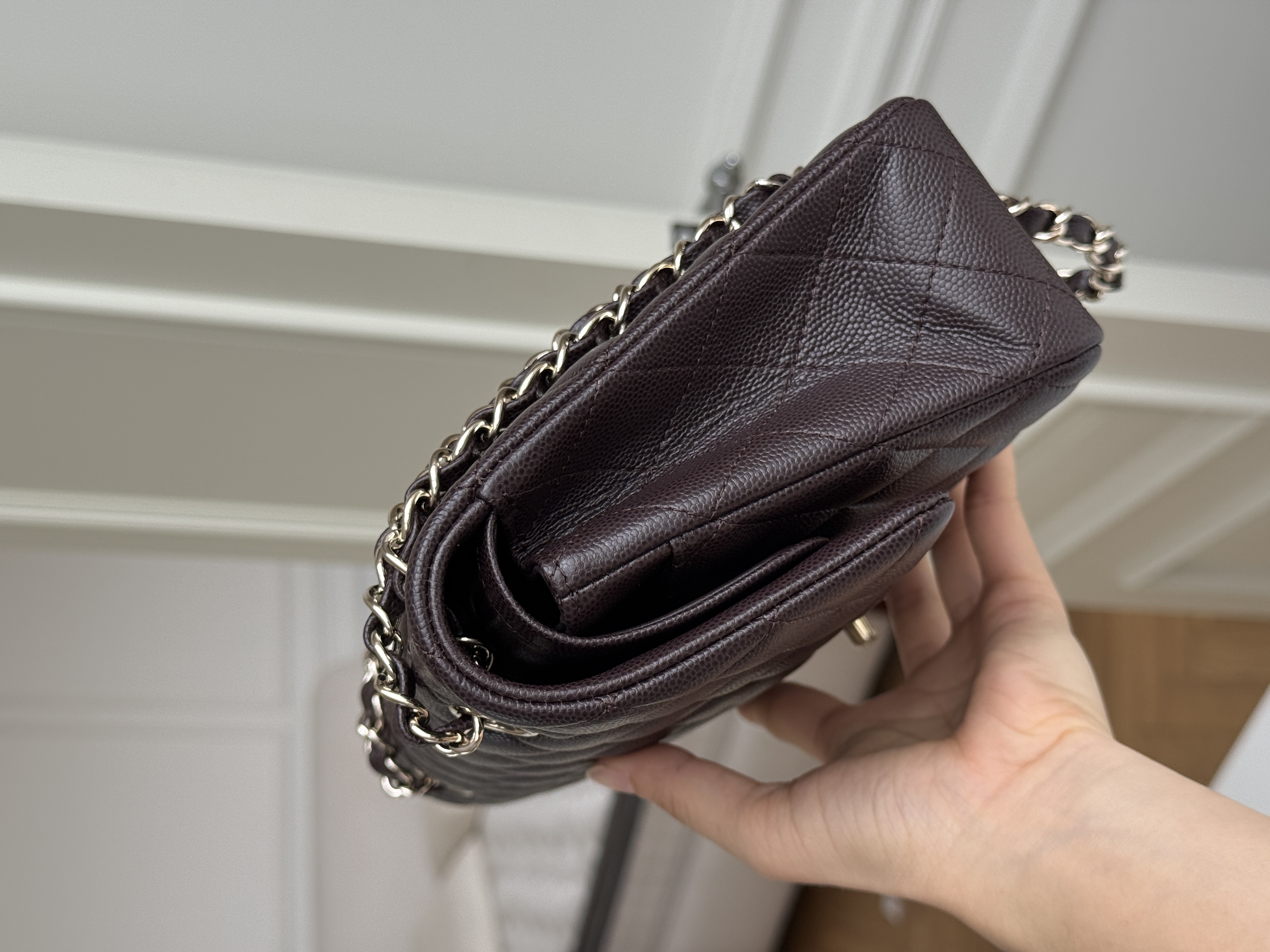CHANEL Classic Flap Quilted Caviar Leather Bag (Dark Brown with Gold Hardware)