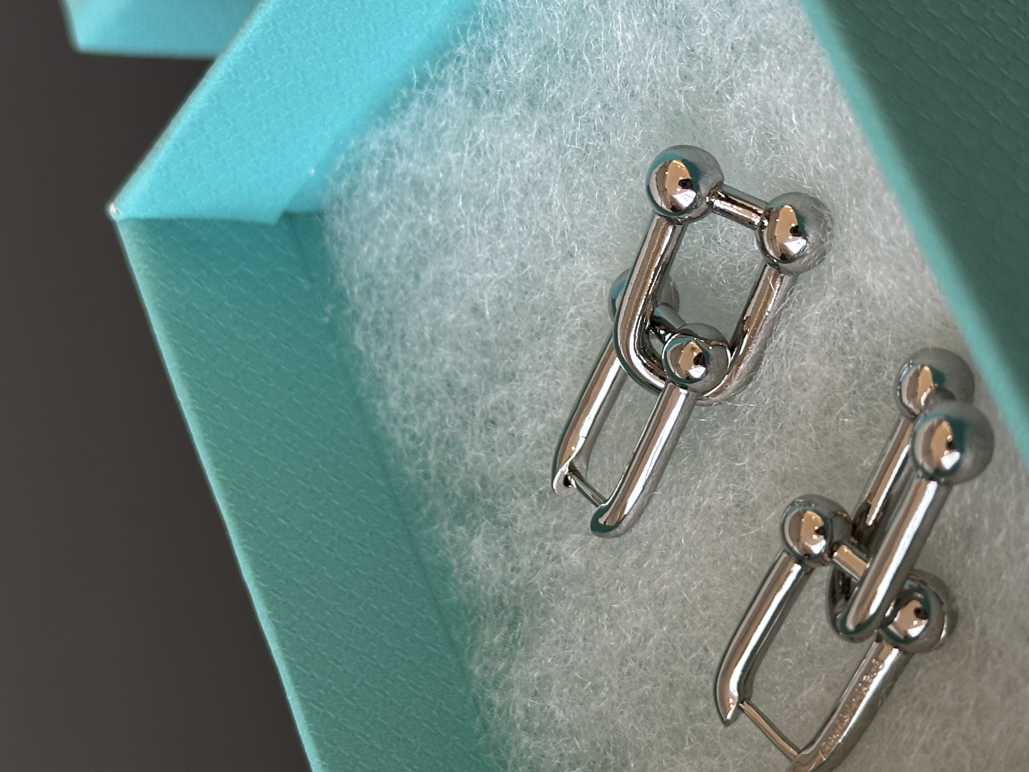 Tiffany Style U-Shape Triple Ball Geometric Silver Hoop Earrings