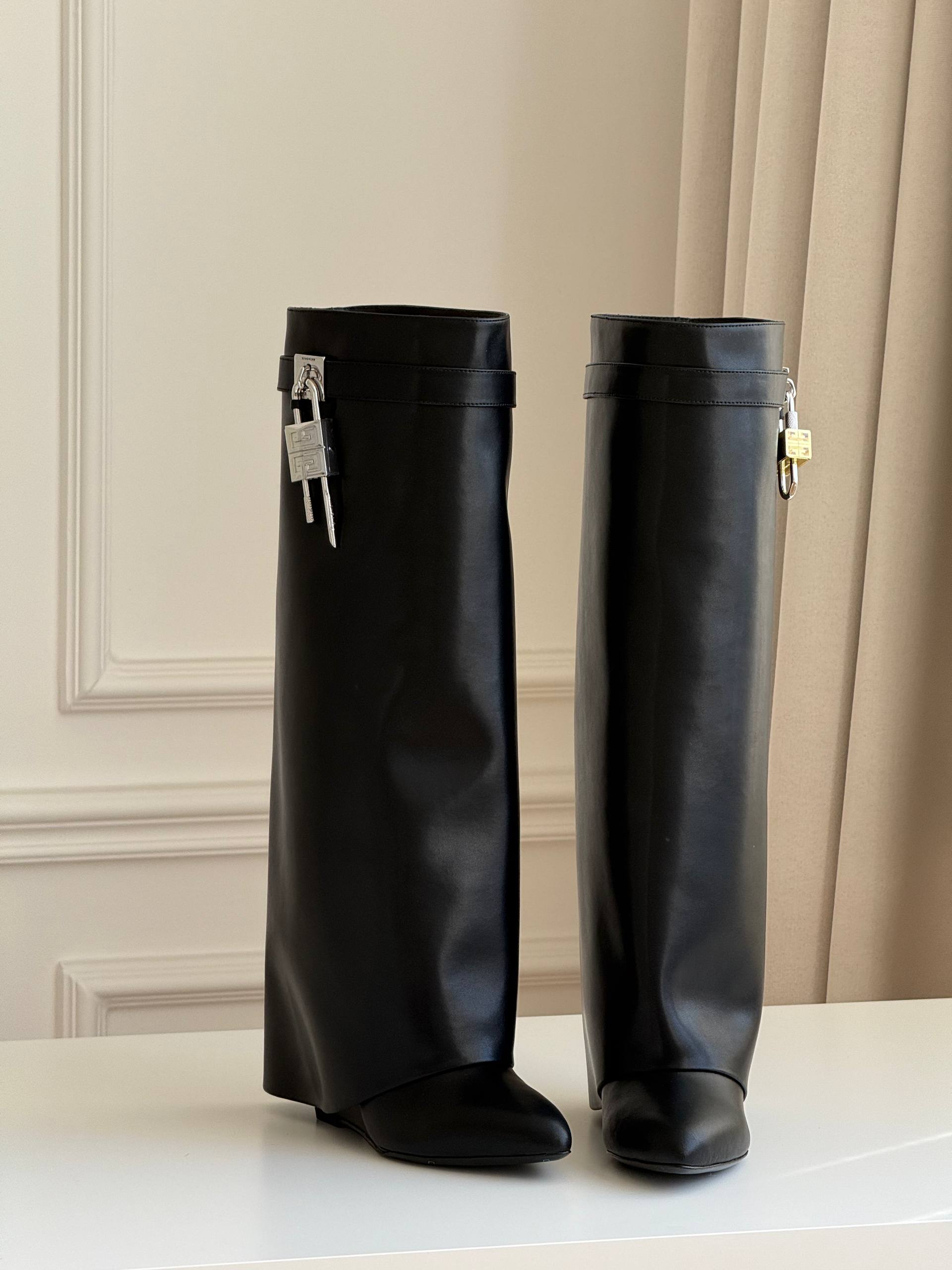 Givenchy Shark Lock Smooth Calfskin Wedge Boots