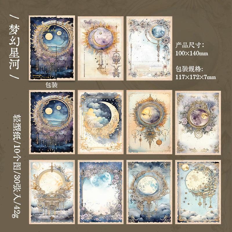2008   Material paper stargazing series retro moon phase starry sky theme handbook bottoming background paper