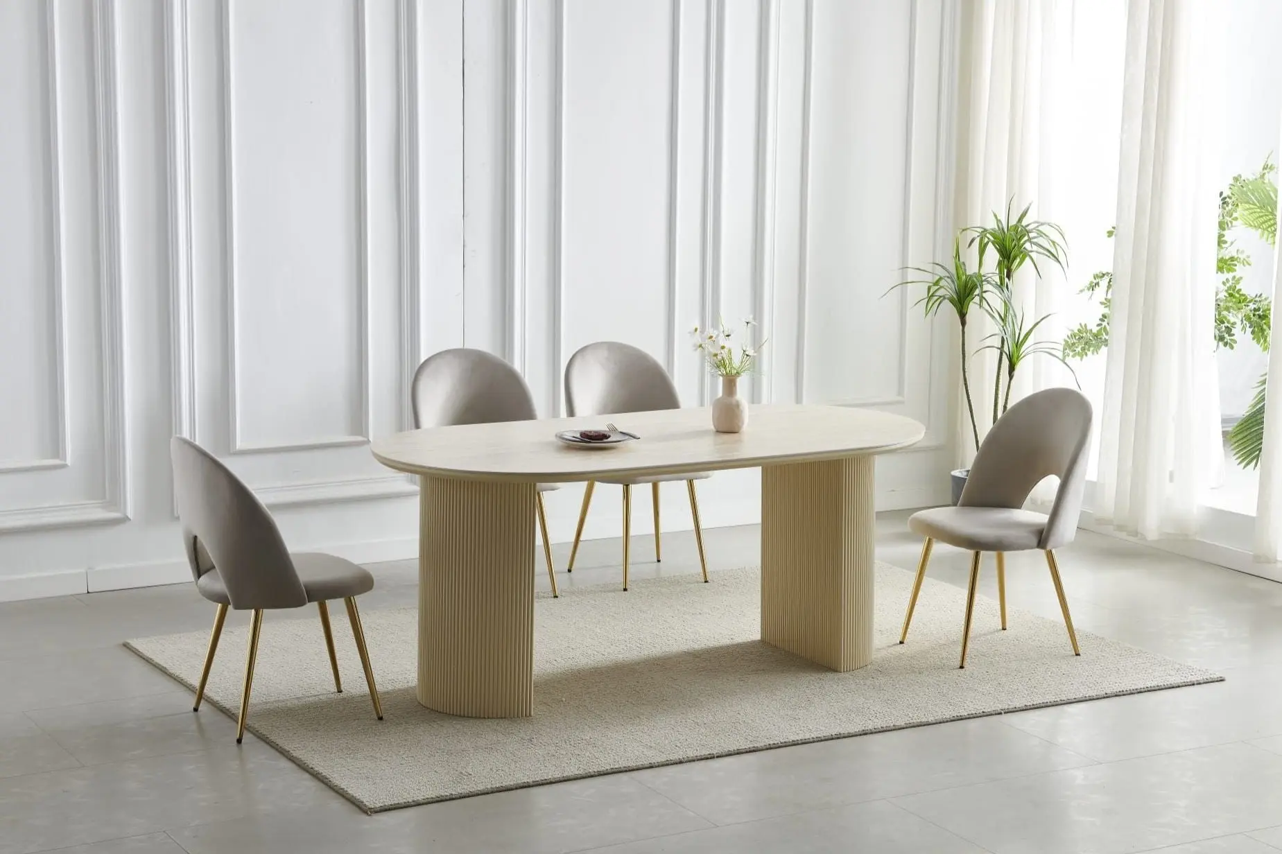 Table à Manger de Salon en Effet Travertin TERRA - 180 x 90 cm