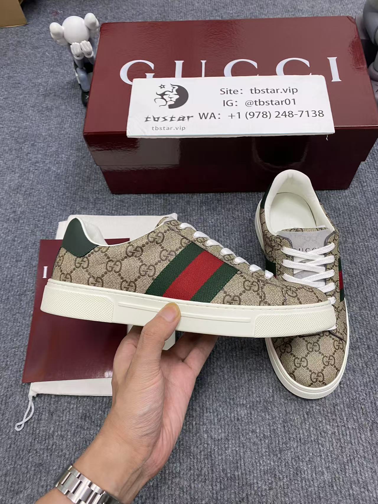1:1 Best Quality Gucci ACE Full logo Shoes Brown