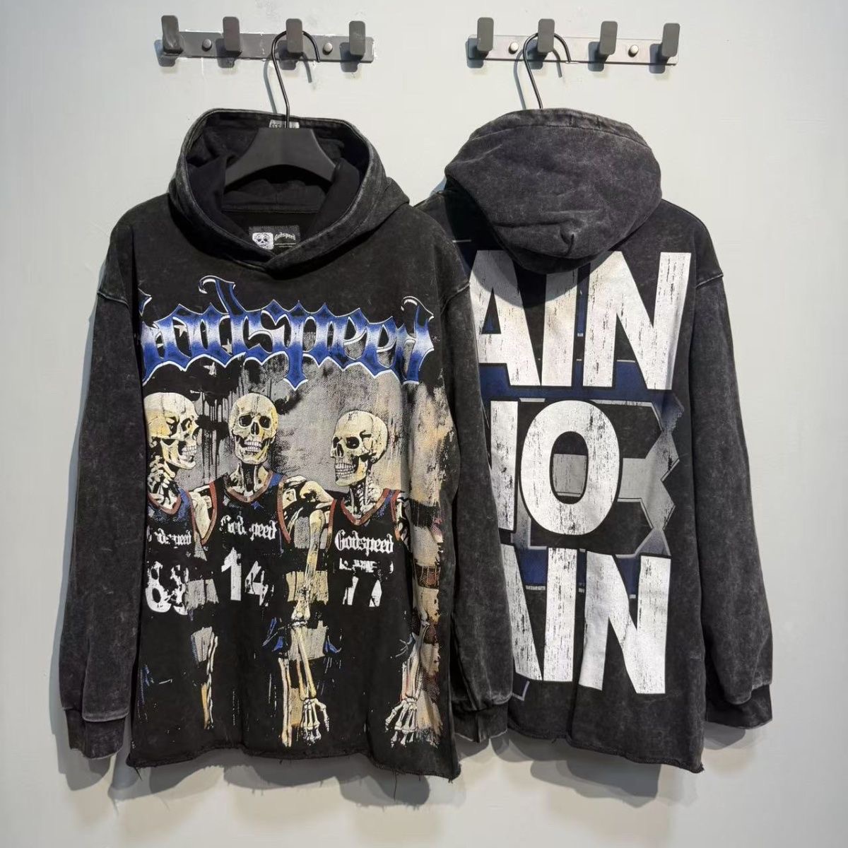 Godspeed American Dream Team Skeleton Washed Outdated Hoodies Hip Hop