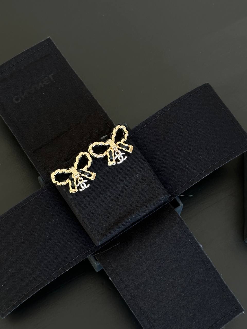 Chanel Shiny Gold Twisted Rope Bow Mini Interlocking CC Drop Stud Earrings