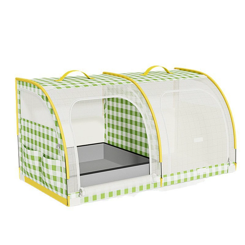 Dual Compartment Car Bed Breathable Mesh Gingham Cover Foldable Travel Seat for Multiple Pets - MAISONKAIRON