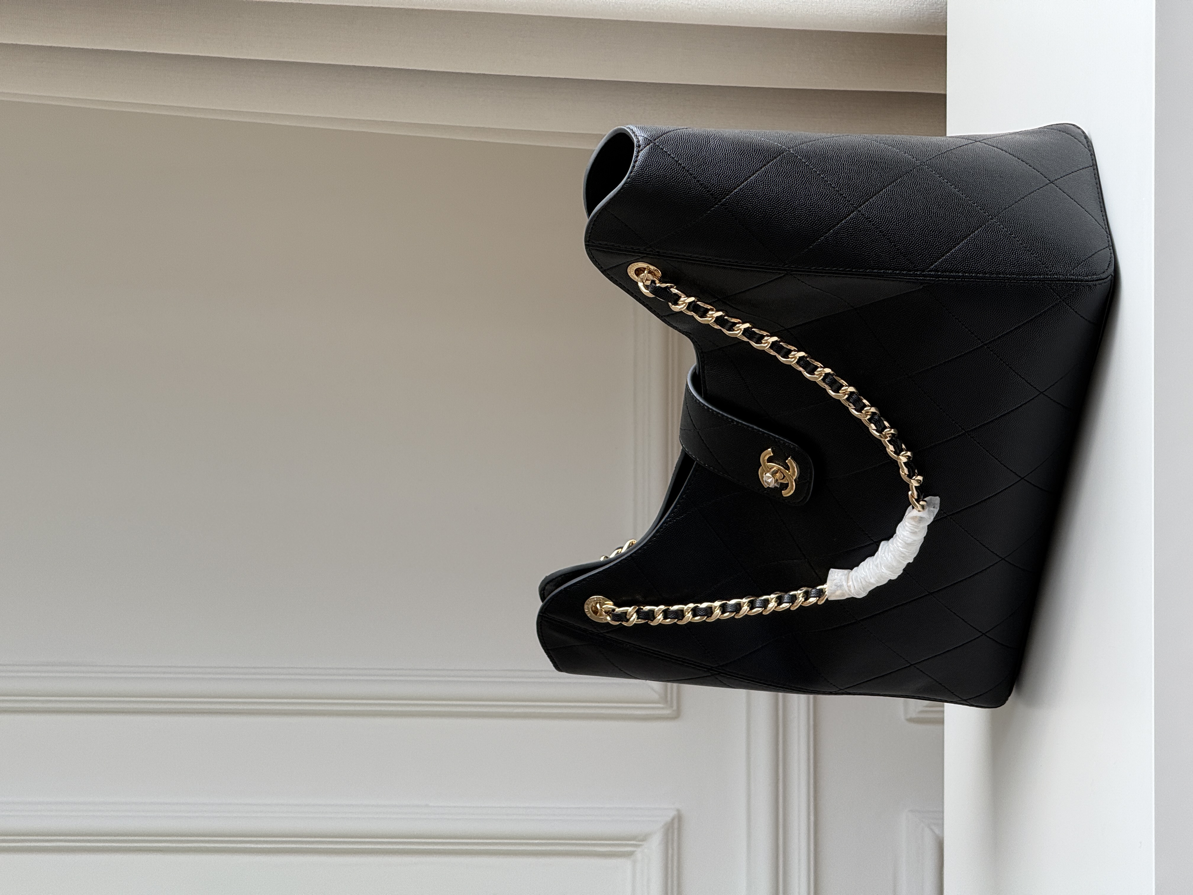 Chanel Quilted Caviar Leather Gold CC Chain Tote Shopping Bag