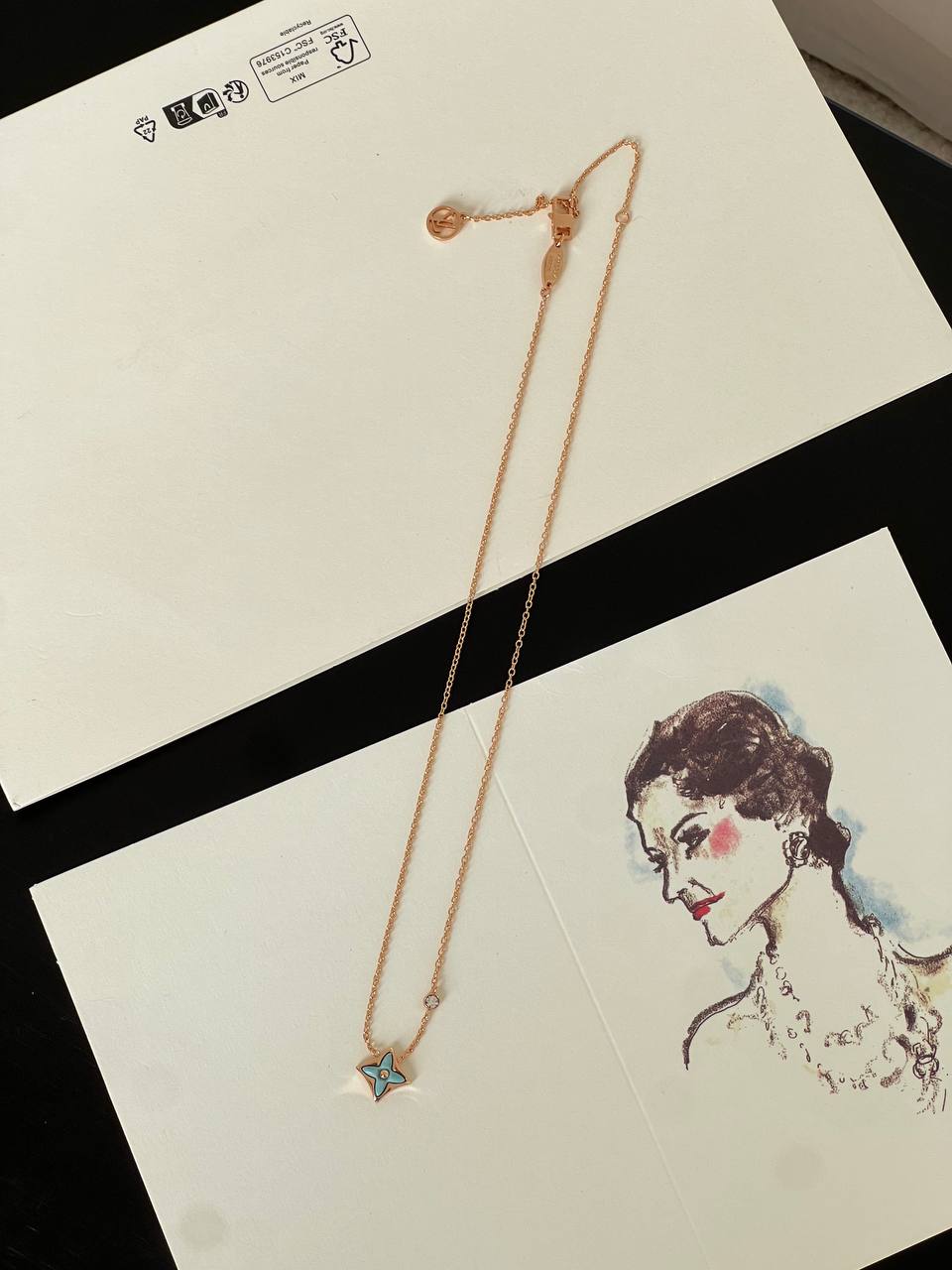 Louis Vuitton Light Blue Enamel Four-Leaf Flower Pendant Necklace
