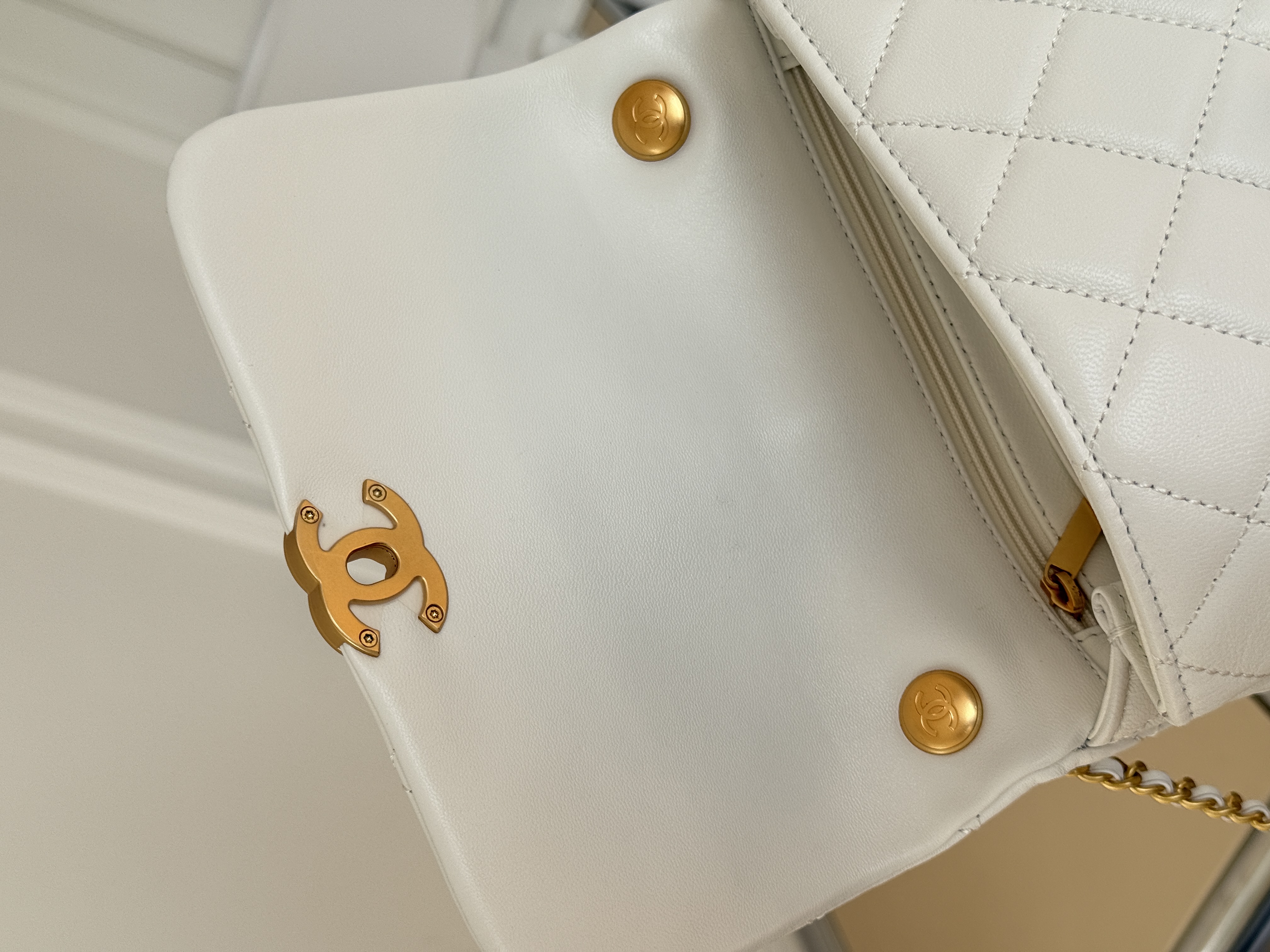 Chanel Mini Classic Flap Quilted Lambskin Pearl Interwoven Chain Bag