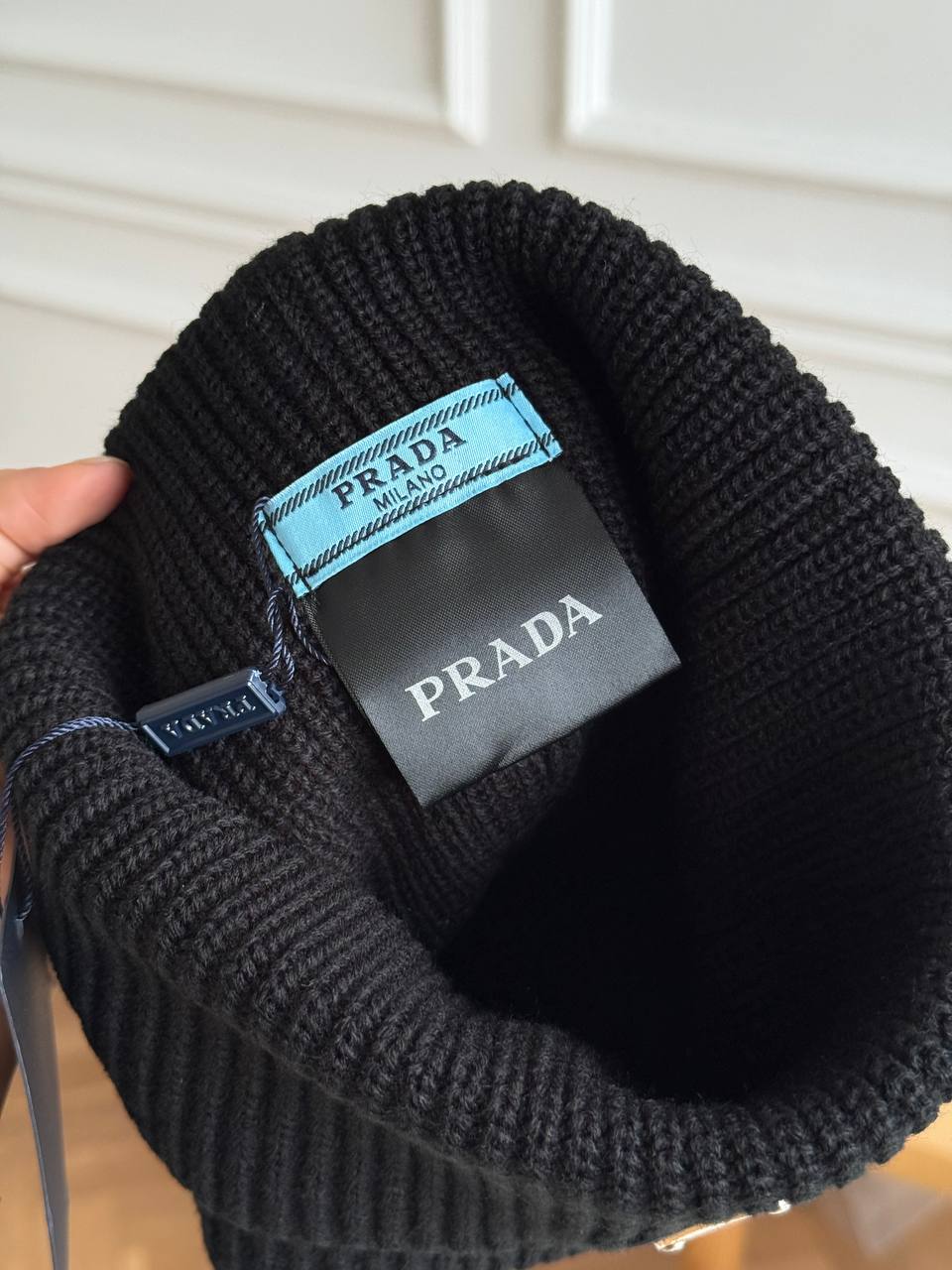 PRADA Triangle Logo Wool Knit Beanie