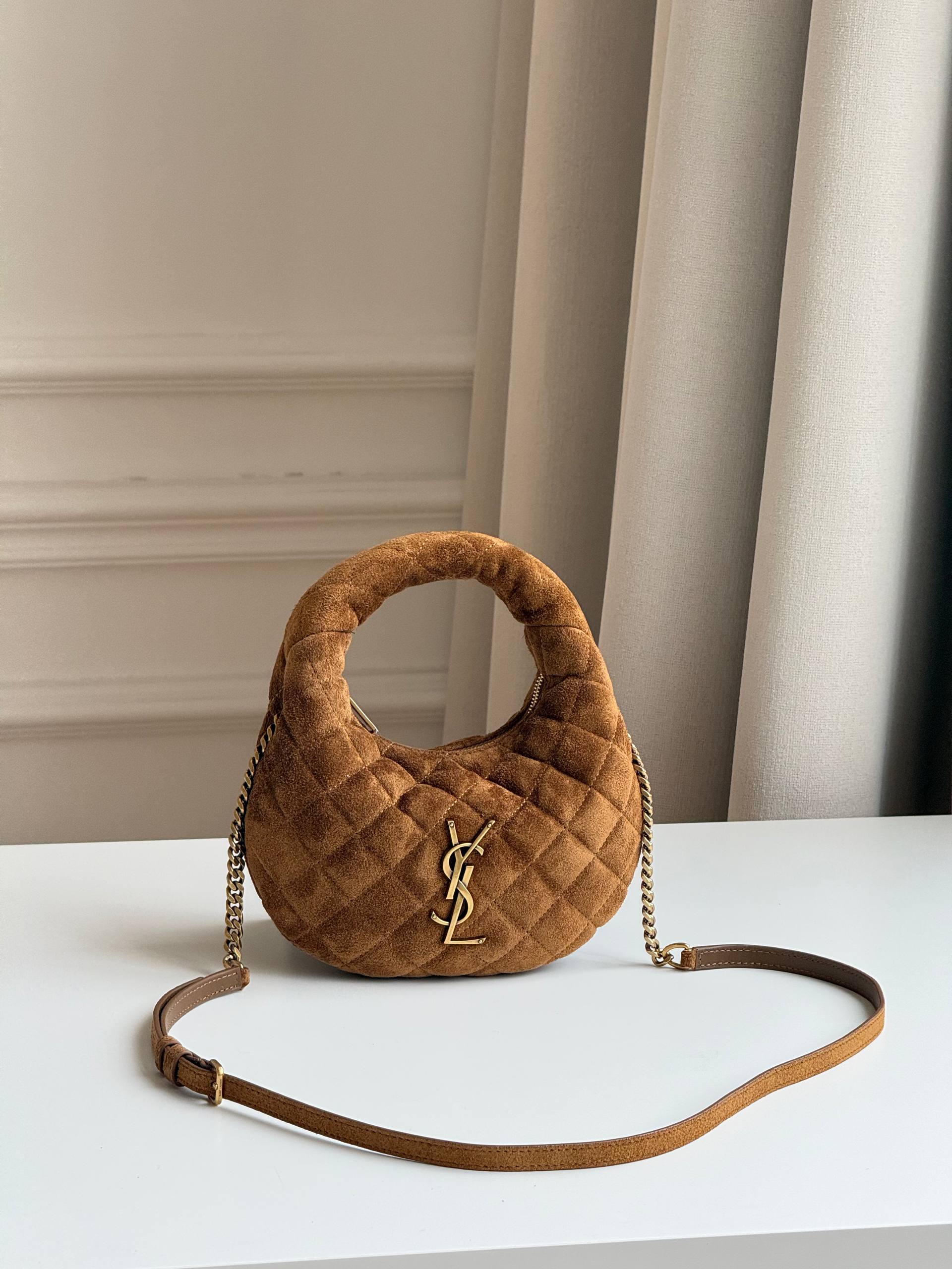 Saint Laurent Baby Icare Quilted Suede Mini Hobo Bag