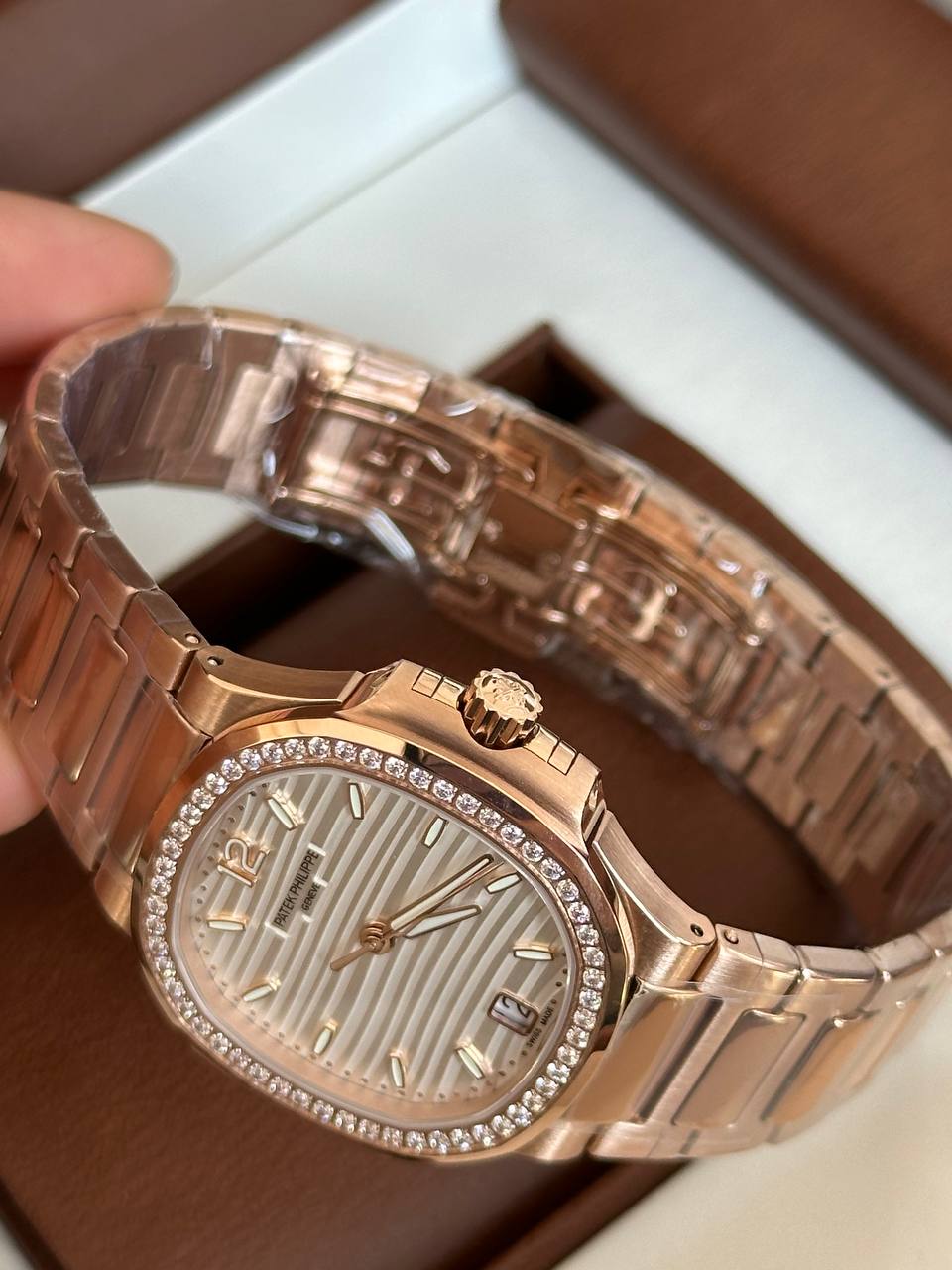 Patek Philippe Nautilus Rose Gold Diamond Bezel Automatic Watch