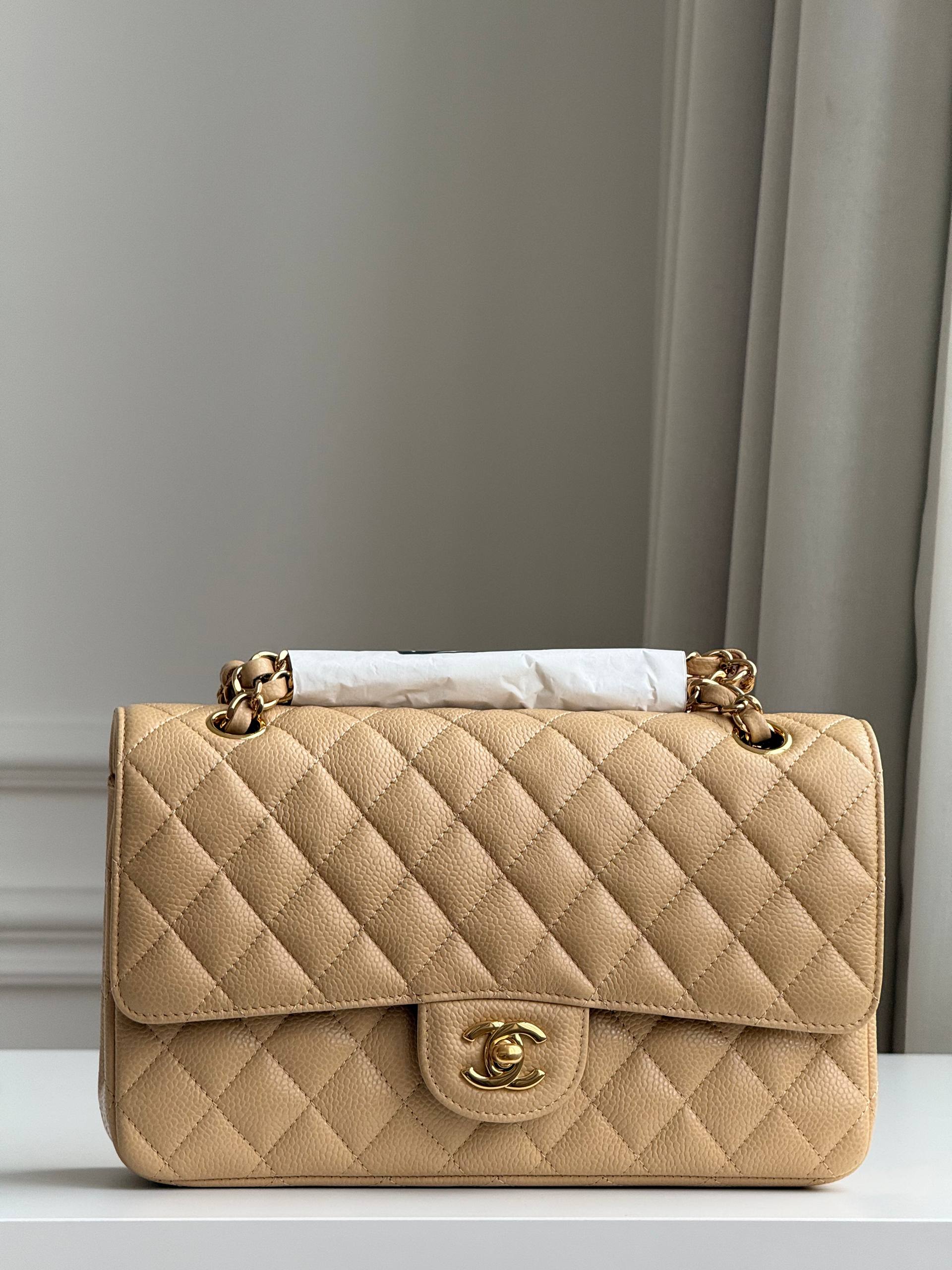 Chanel Classic Flap Milk Tea Gold Chain Bag
