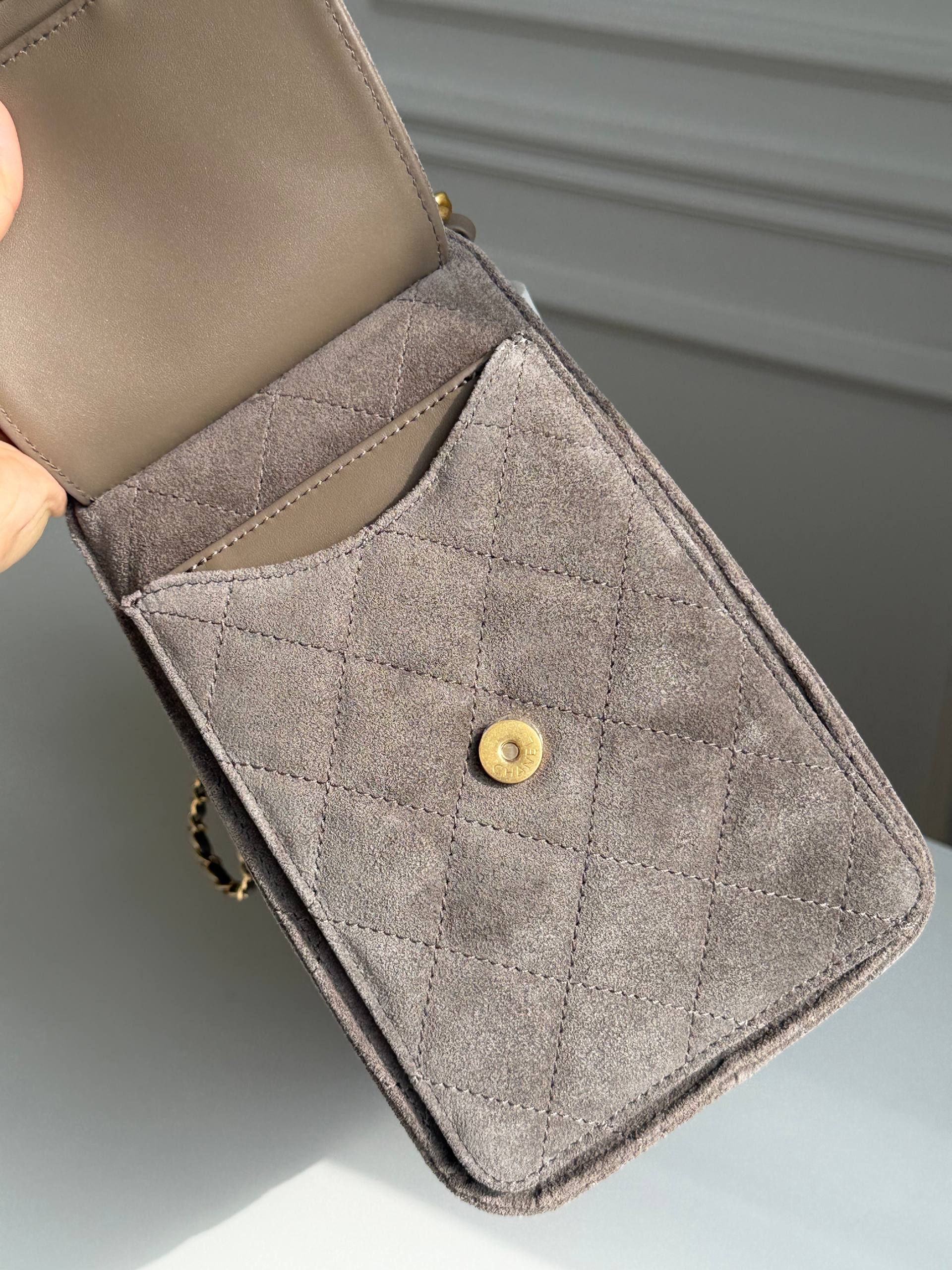 Chanel 25C Suede Quilted Drawstring Hobo Bag