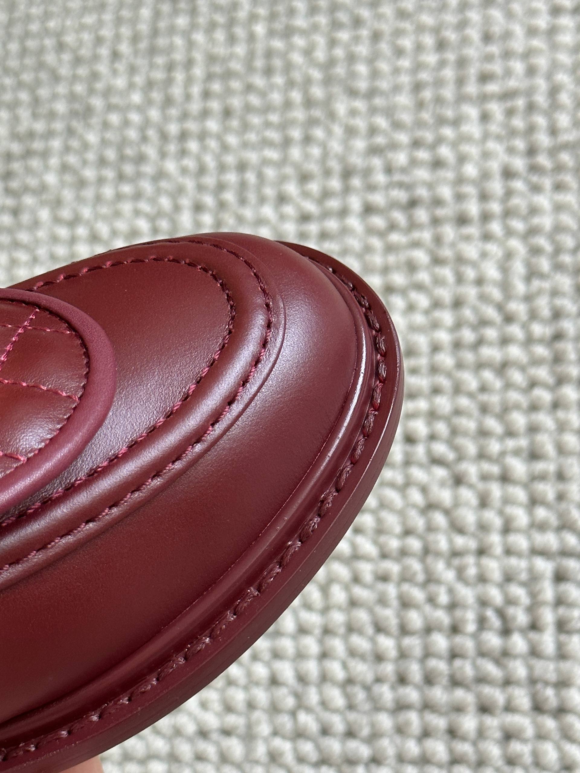 Chanel Burgundy Lambskin Quilted Loafers Flat Shoes