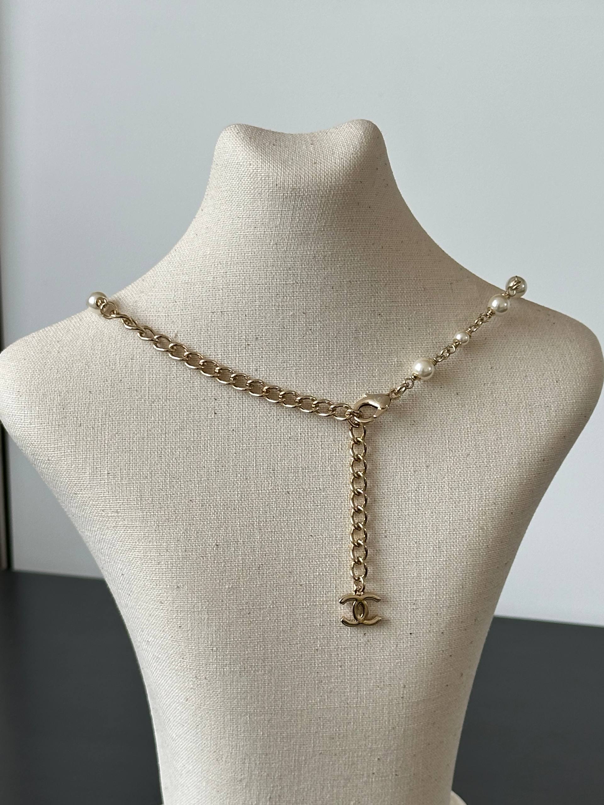 Chanel Classic Interlocking CC Crystal & Pearl Necklace
