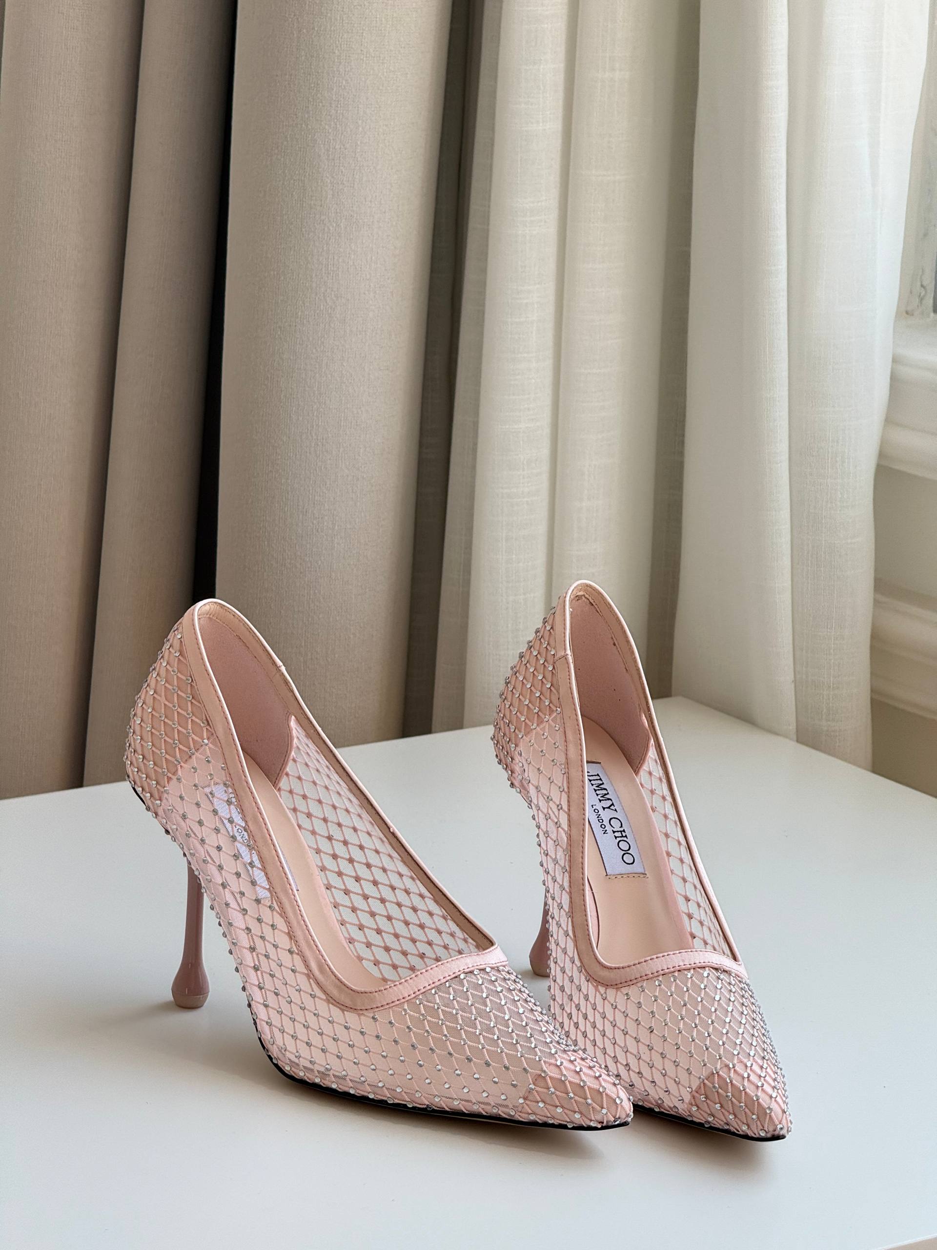 Jimmy Choo Love 85 Ballet Pink Mesh Pointed-Toe Pumps with Dégradé Crystals