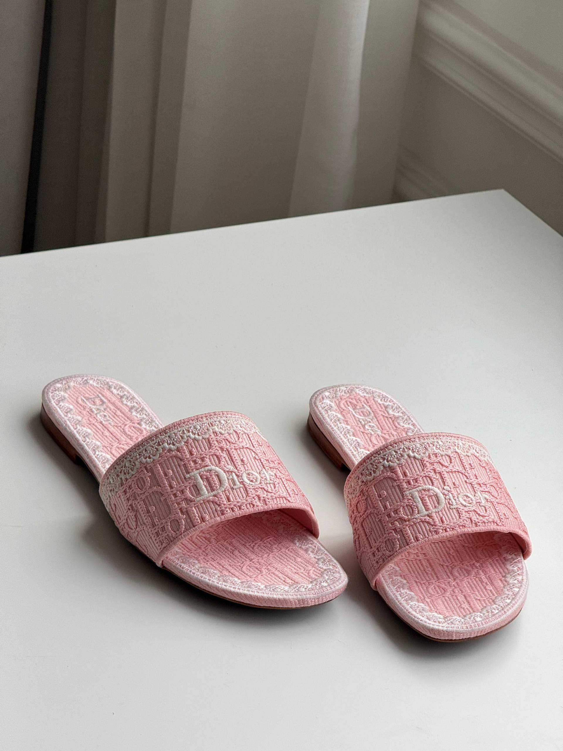 Dior Dway Pink Embroidered Slides