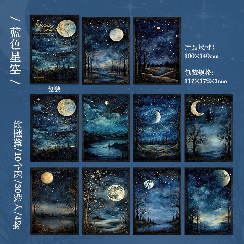 2008   Material paper stargazing series retro moon phase starry sky theme handbook bottoming background paper