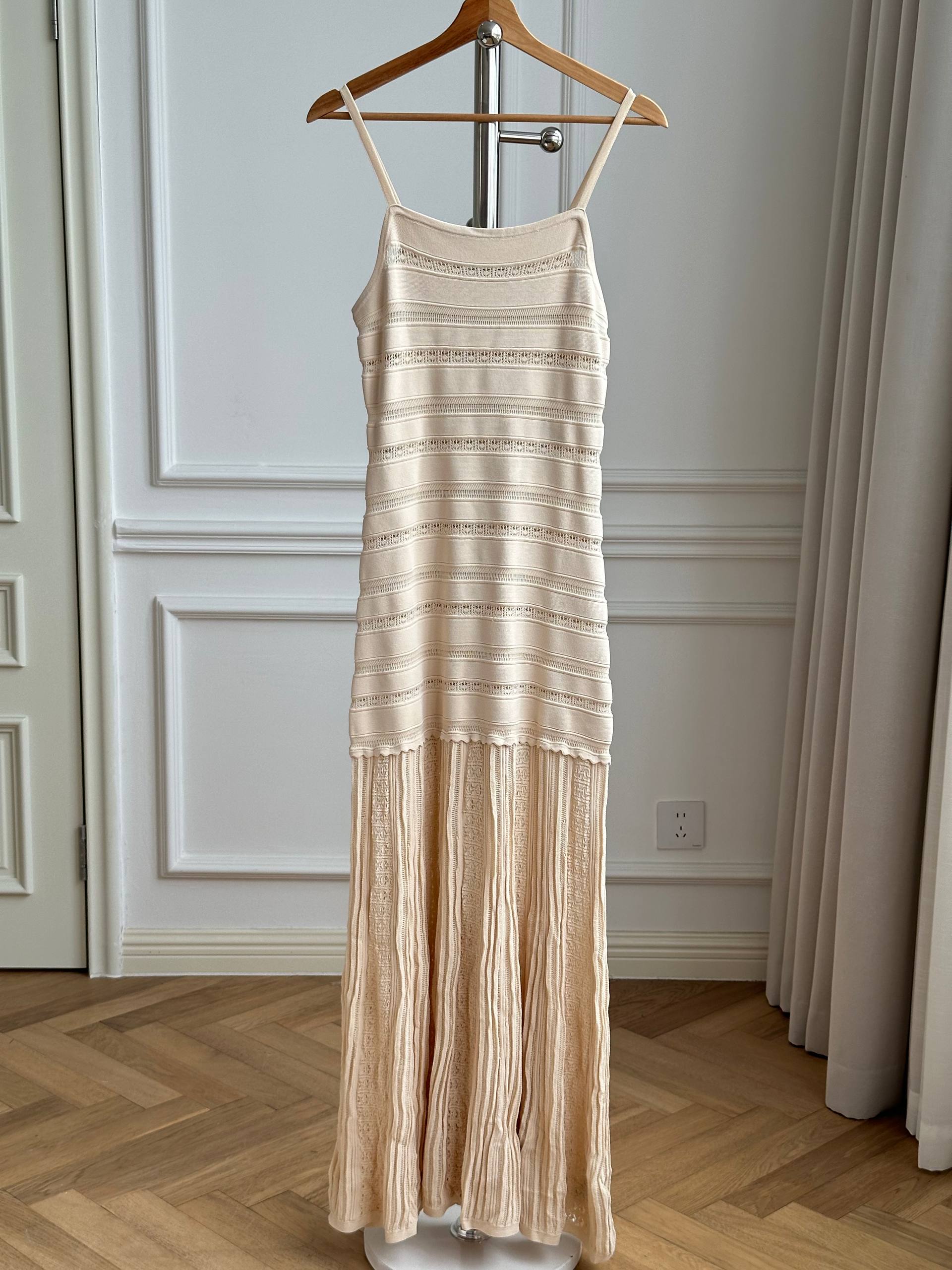 Cutout Striped Knit Spaghetti Strap Mermaid Maxi Dress