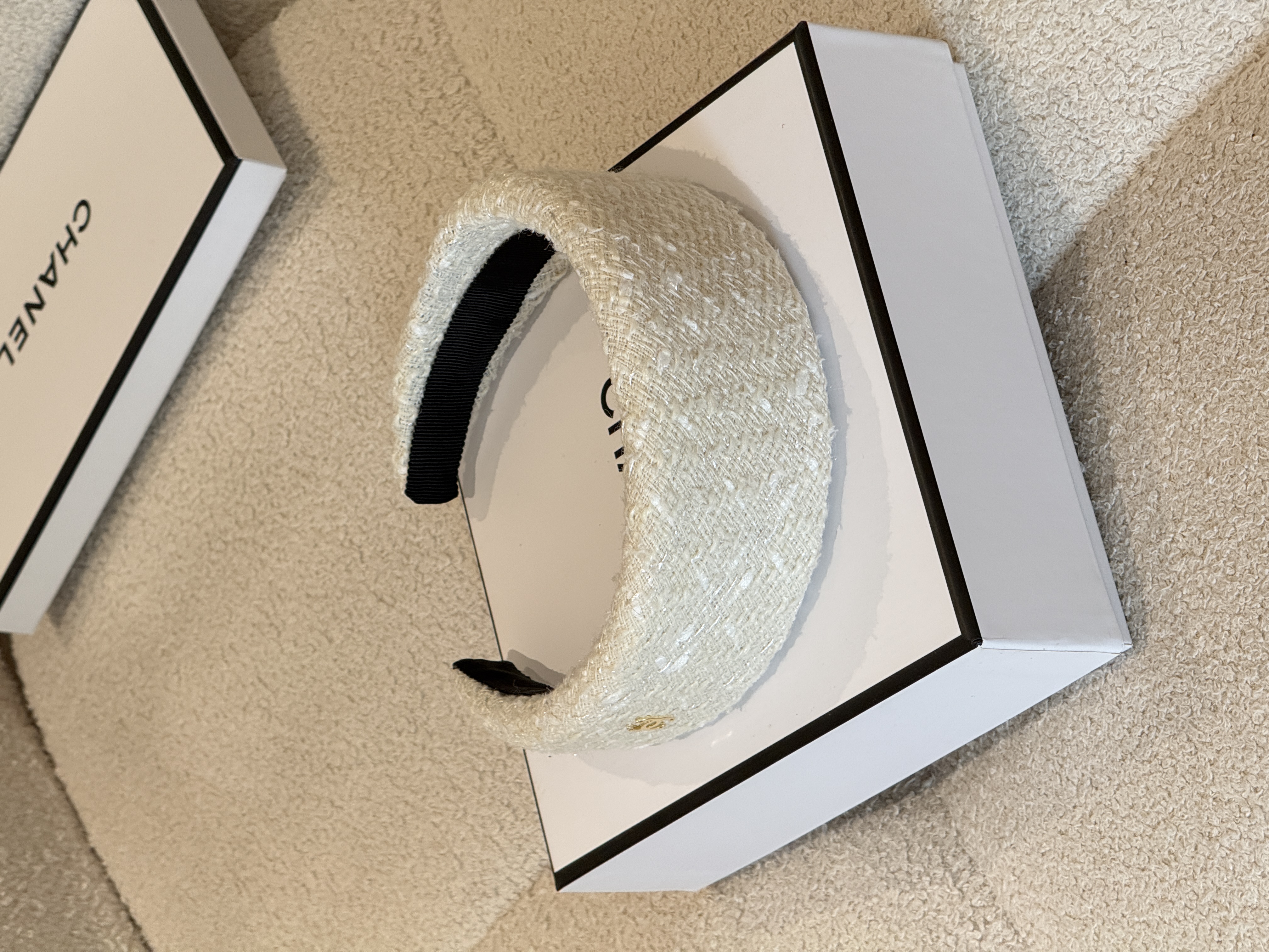 Chanel Off-White Tweed Wide Headband