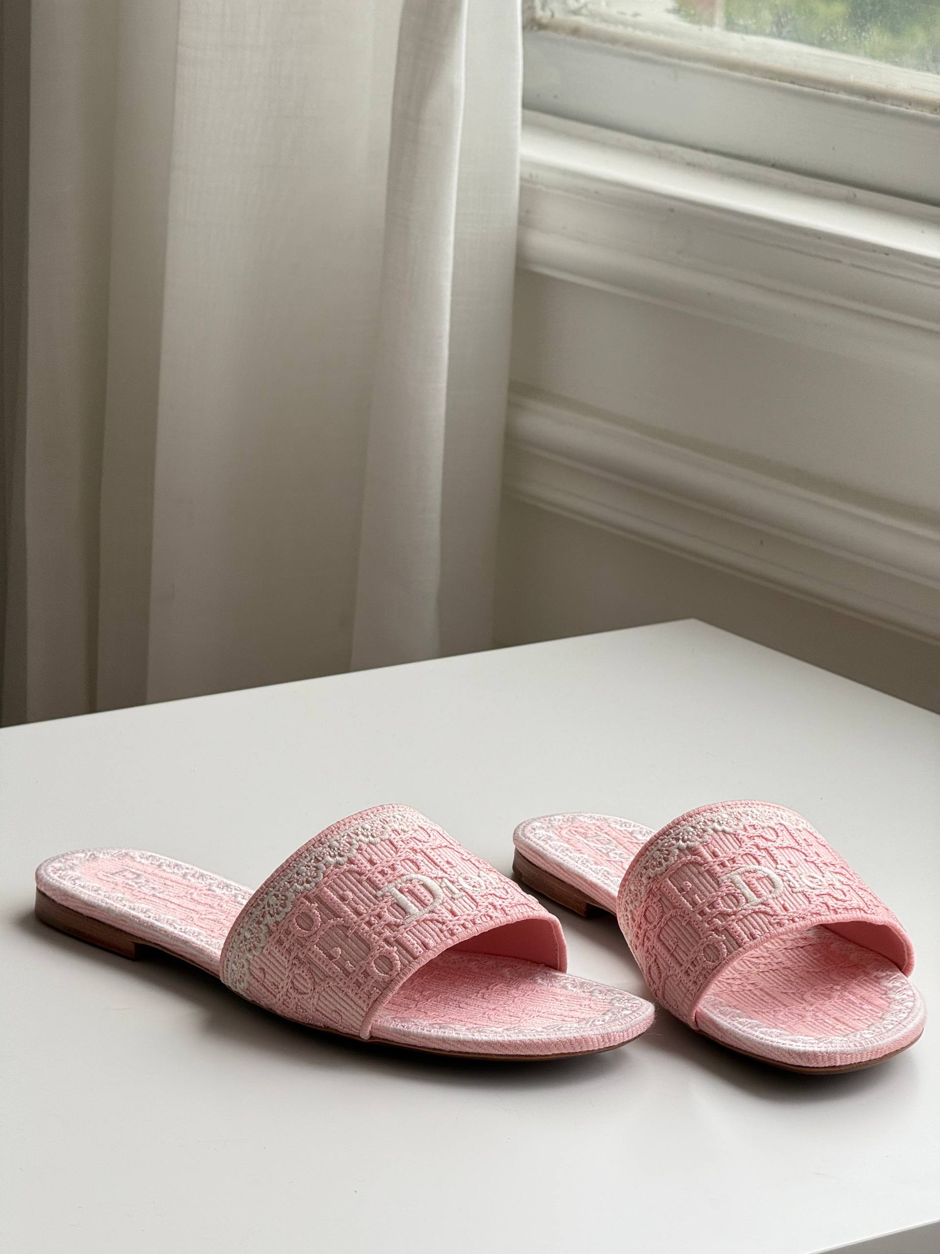 Dior Dway Pink Embroidered Slides