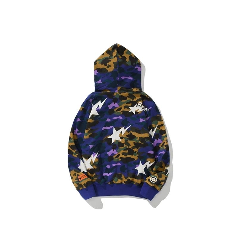Star embroidery shark face zip up hoodie