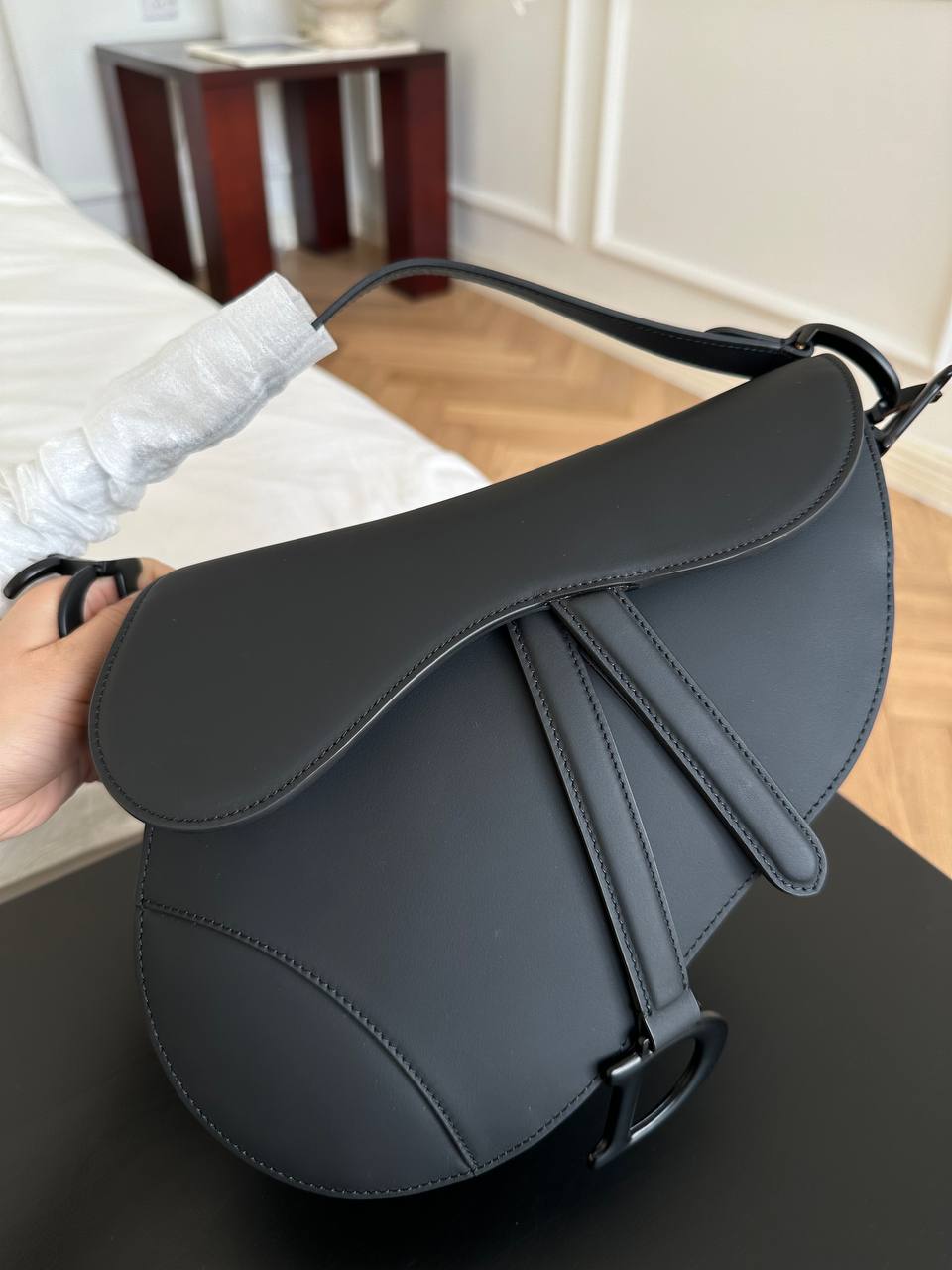 Dior All Black Smooth Calfskin Mini Saddle Bag