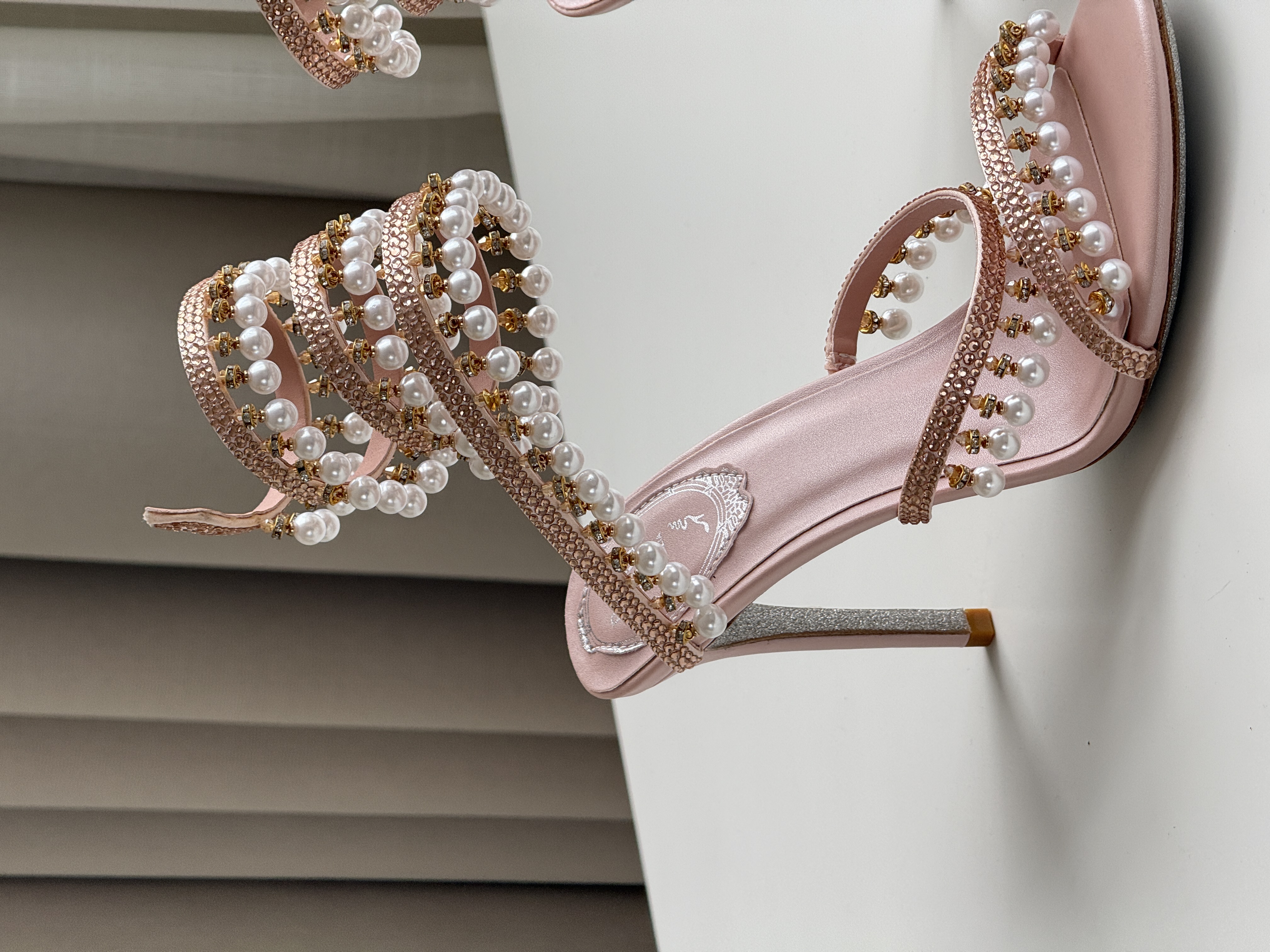 René Caovilla Chandelier Embellished Satin Wrap-Around Heeled Sandals