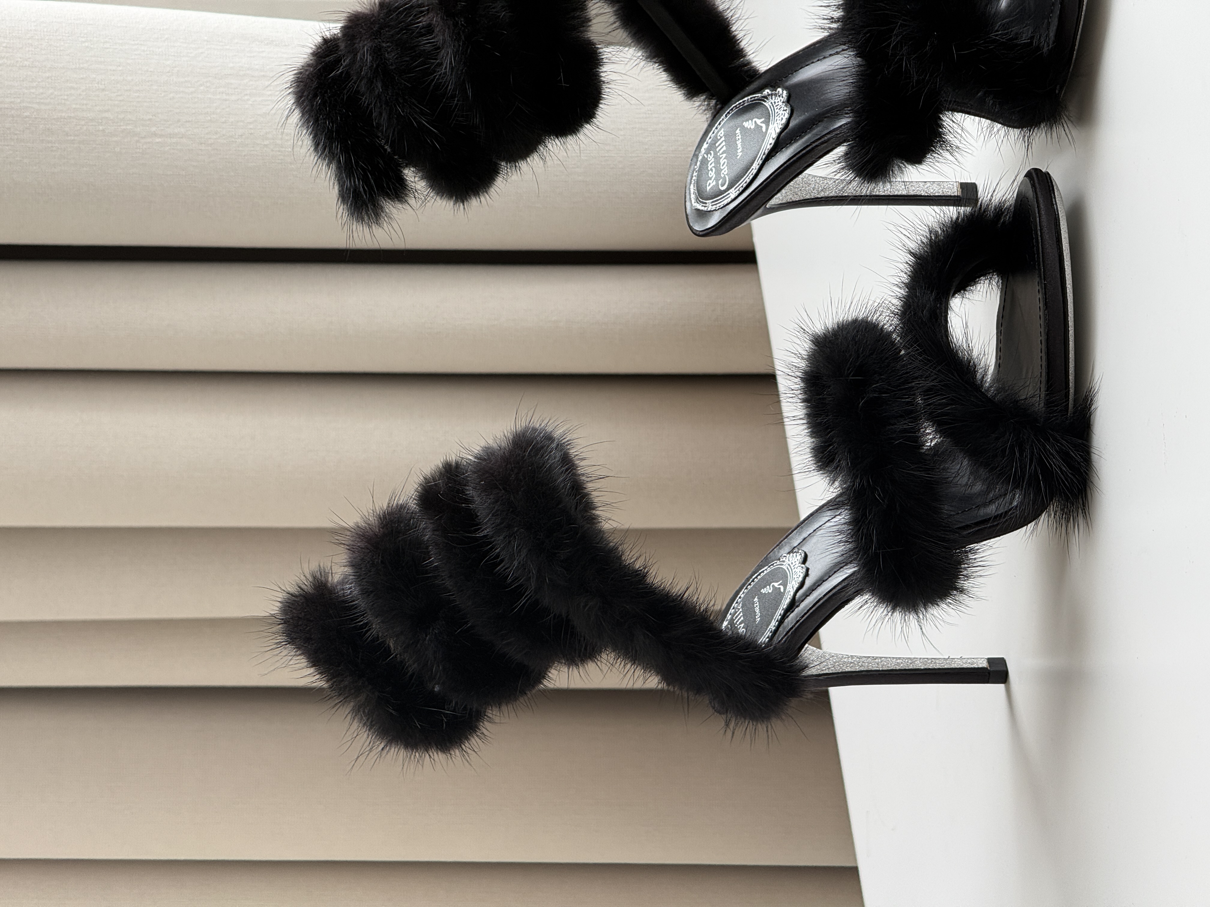 Rene Caovilla Mink Fur Snake-Wrap High-Heel Sandals