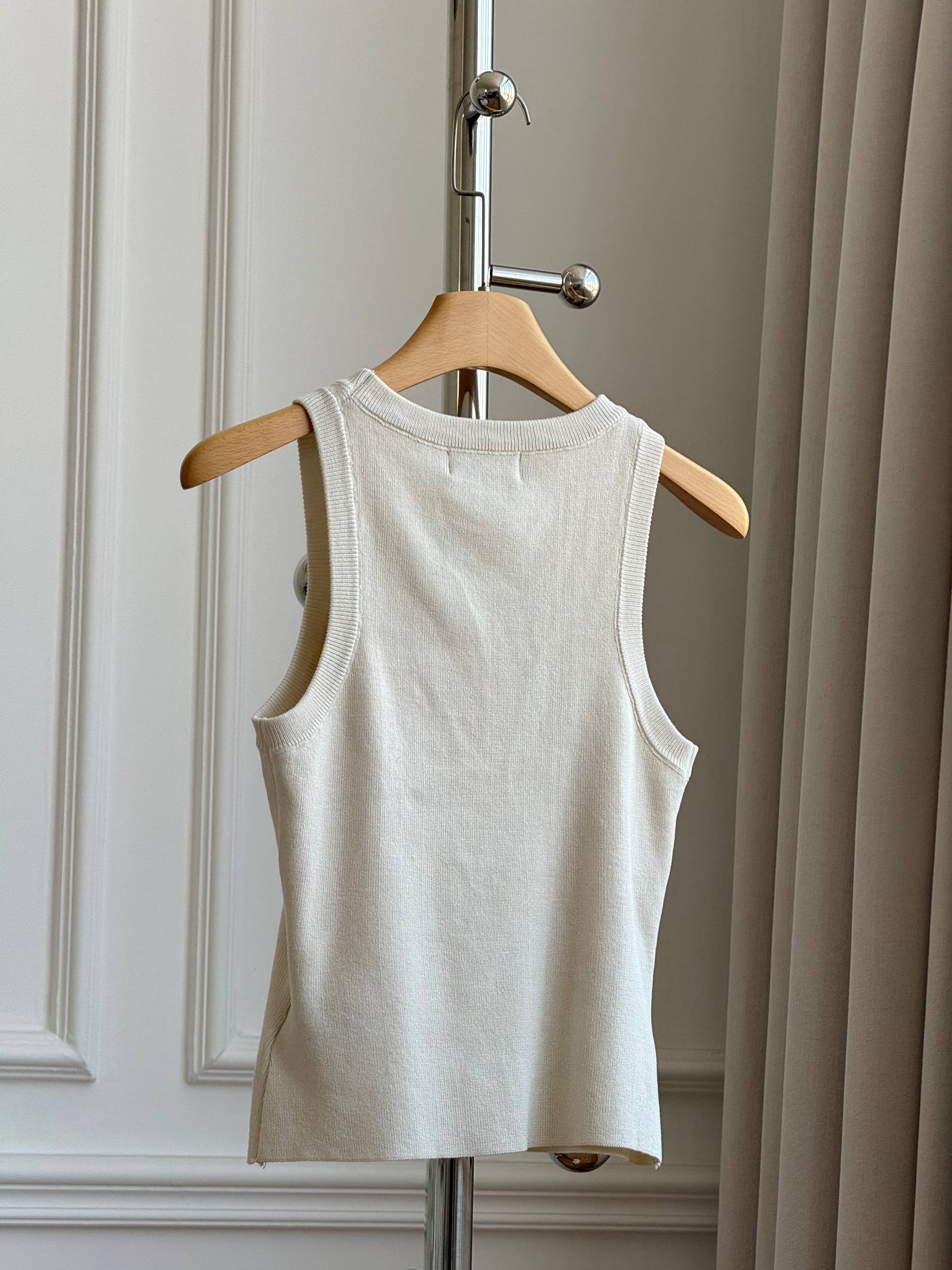 Miu Miu Crystal-Embellished Logo Knit Tank Top