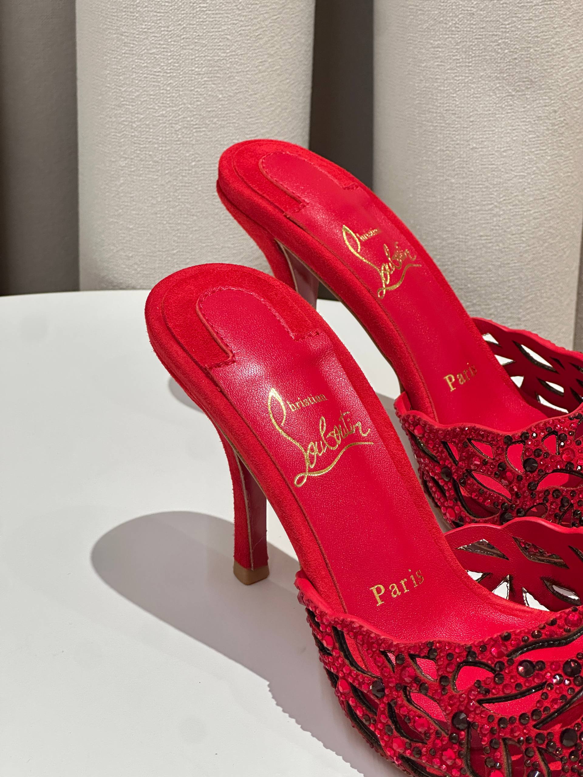 Christian Louboutin  Red-soled rhinestone mules