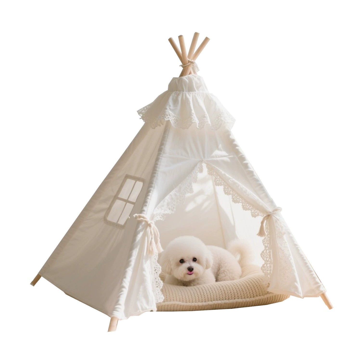 Aesthetic Lace Pet Teepee Cozy Dog Cat House Portable Puppy Kitten Bed - MAISONKAIRON