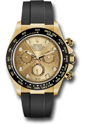 Rolex Yellow Gold Cosmograph Daytona 40 Watch - Champagne Diamond Dial - Black Oysterflex Strap - 116518LN chdof【1:1 Replica】