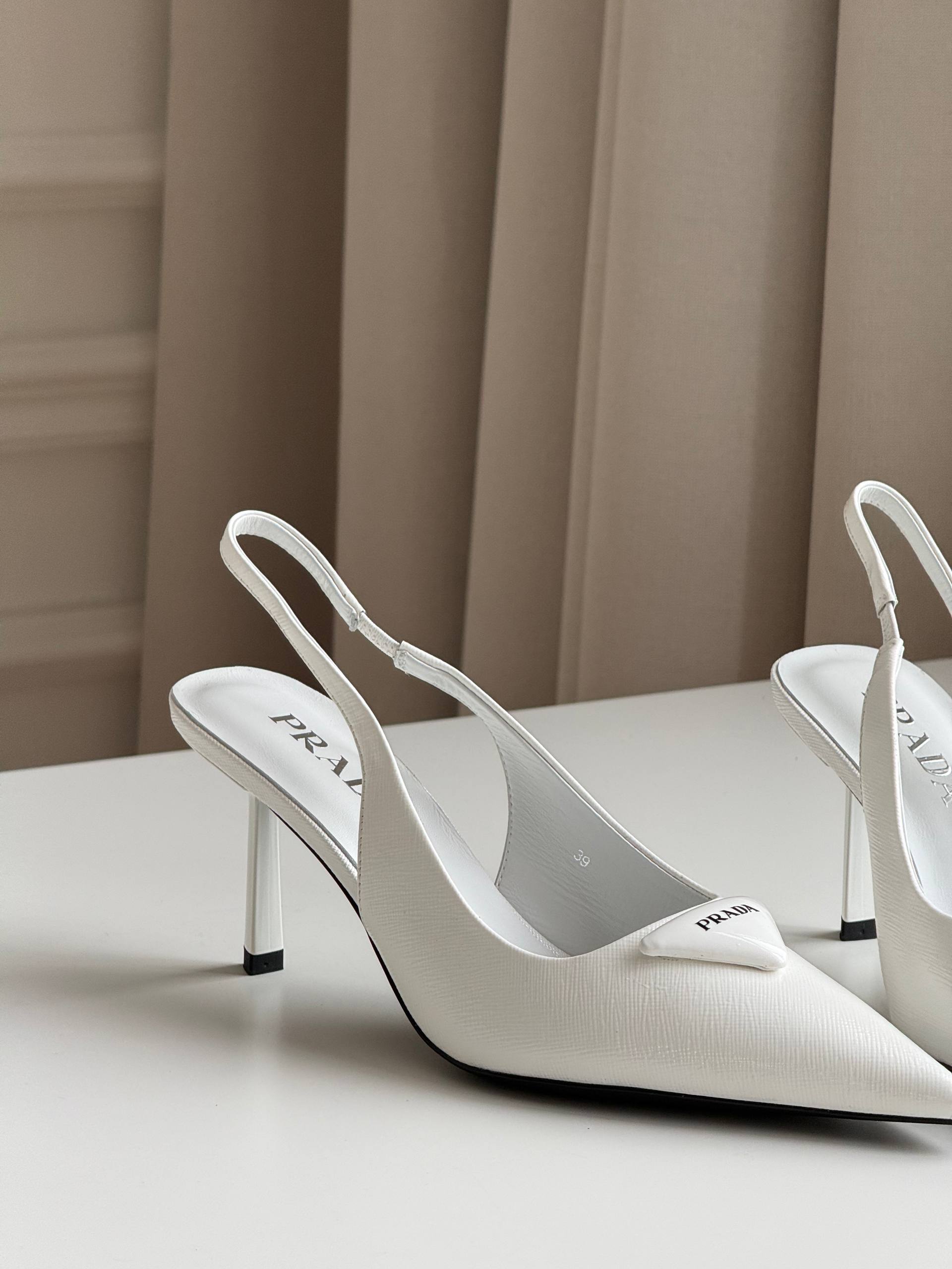 Prada Pointed-Toe Slingback Pumps with Triangle Logo