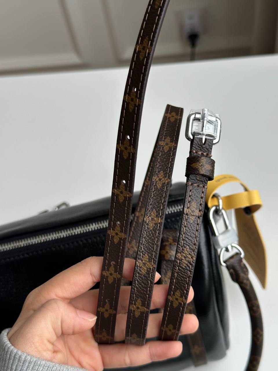 Louis Vuitton Black Grained Calfskin Mix Monogram Canvas Hand & Crossbody Pillow Bag